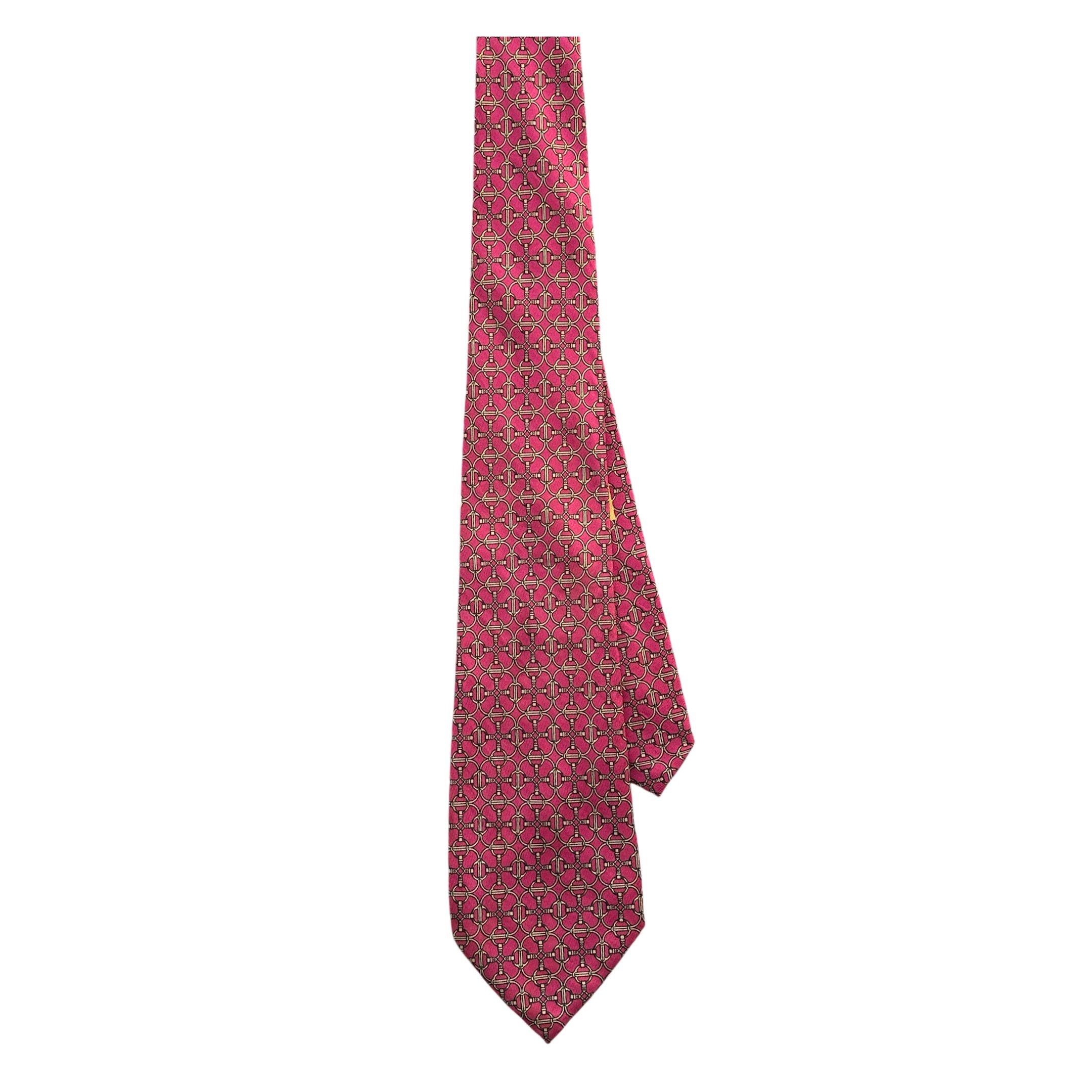 Hermes Tie Silk Geometric Yellow Pattern on Pink Size ONE SIZE - 3 Thumbnail