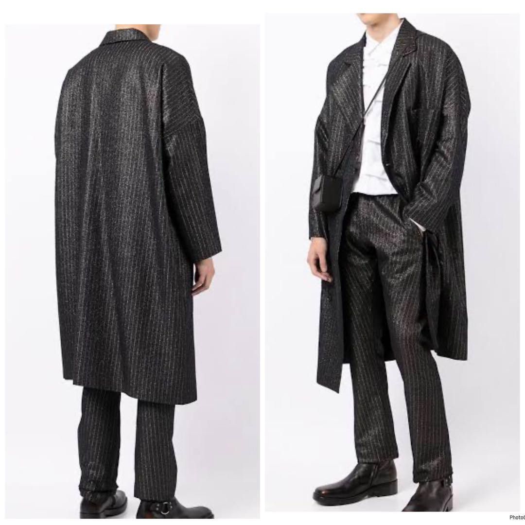 Sulvam Sulvam Bias Glitter Stripe Over Coat Black Size US L / EU 52-54 / 3 - 3 Thumbnail