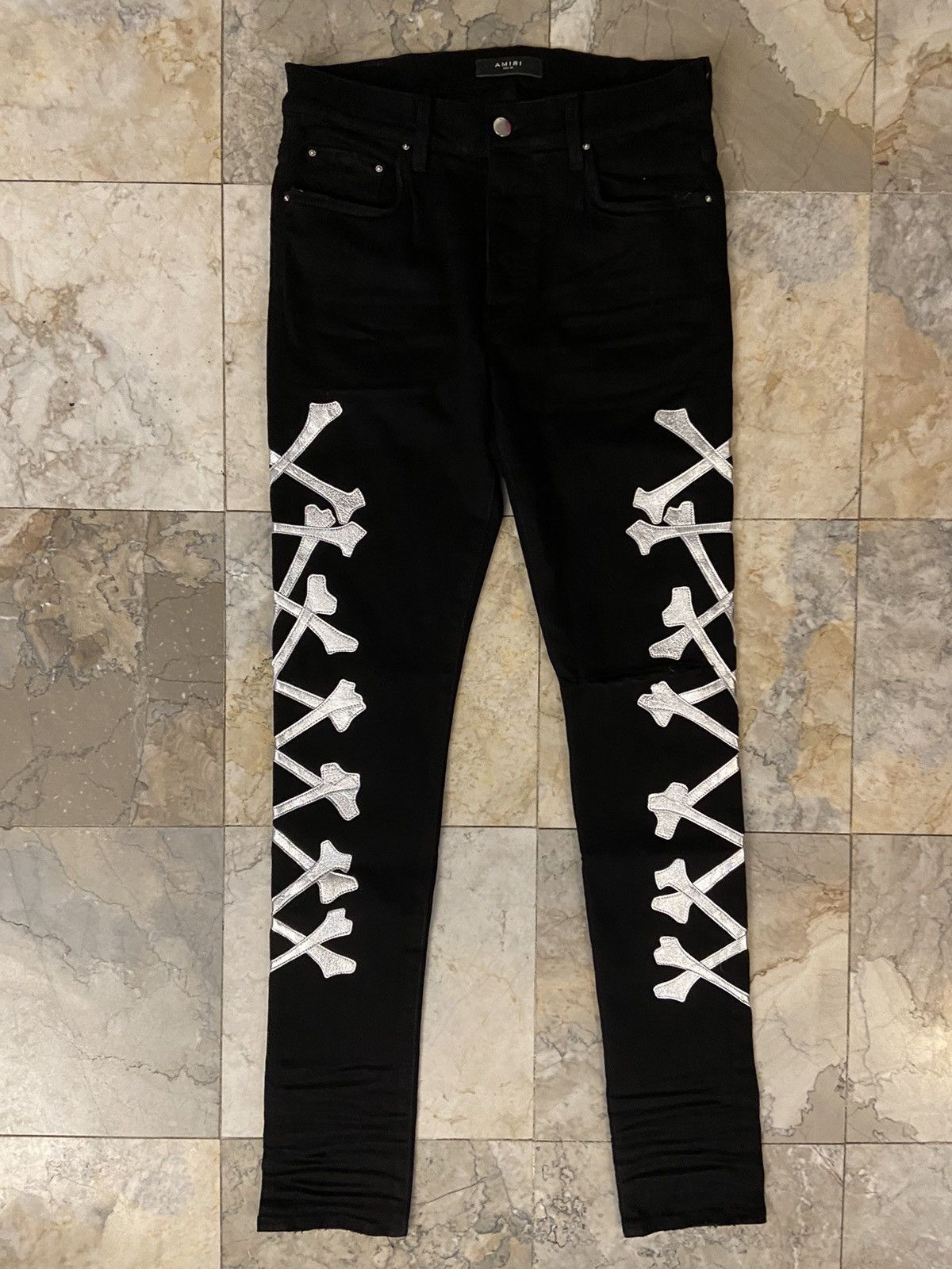 Amiri Amiri Bones Jeans Black/Silver | Grailed
