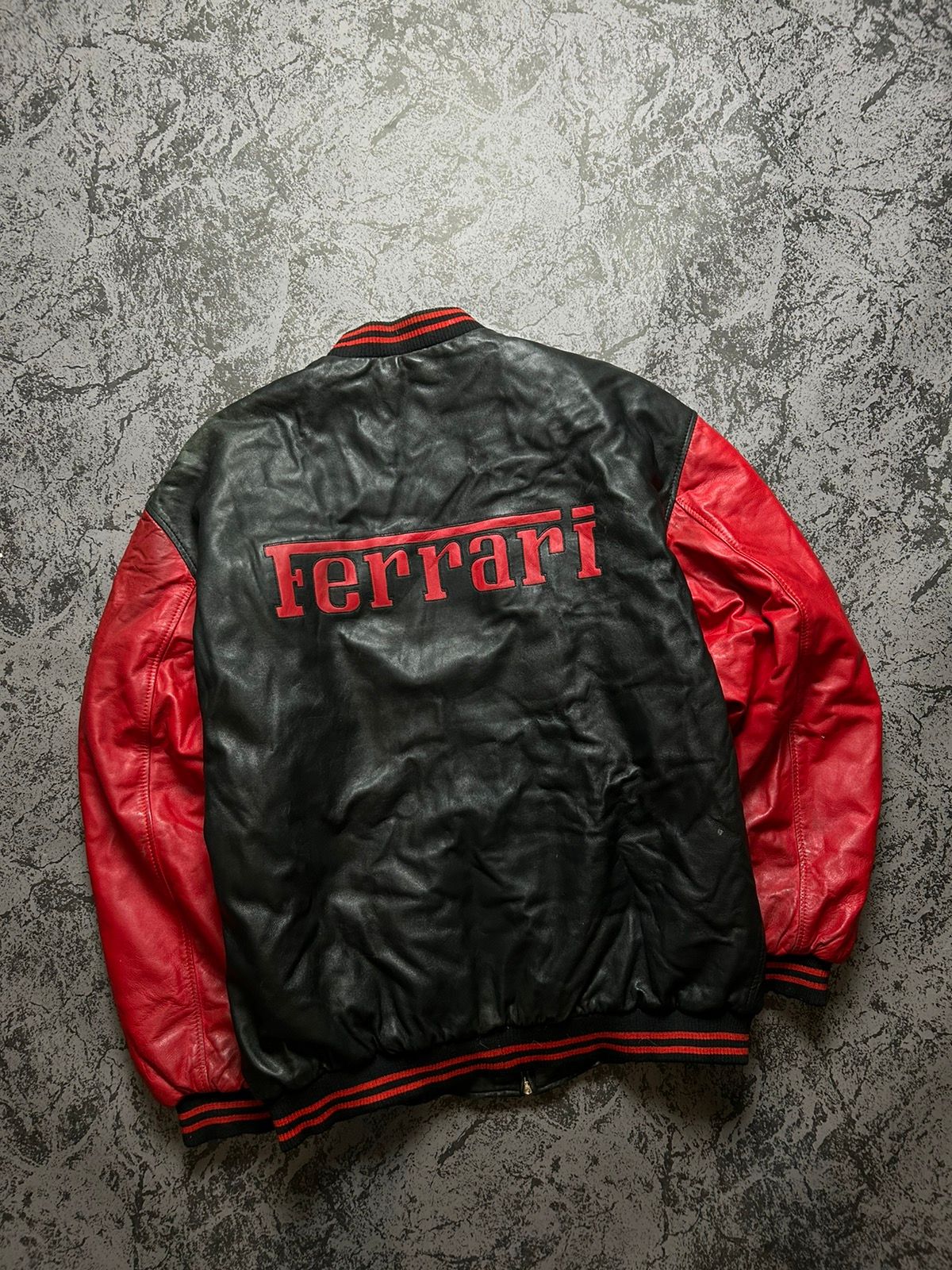 Pre-owned Ferrari X Racing Vintage Ferarri Leather Jacket Big Logo Black Limited