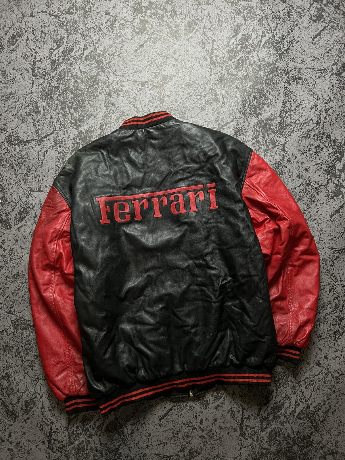 image of Ferrari x Racing Vintage Ferarri Leather Jacket Big Logo Black Limited, Men's (Size 2XL)