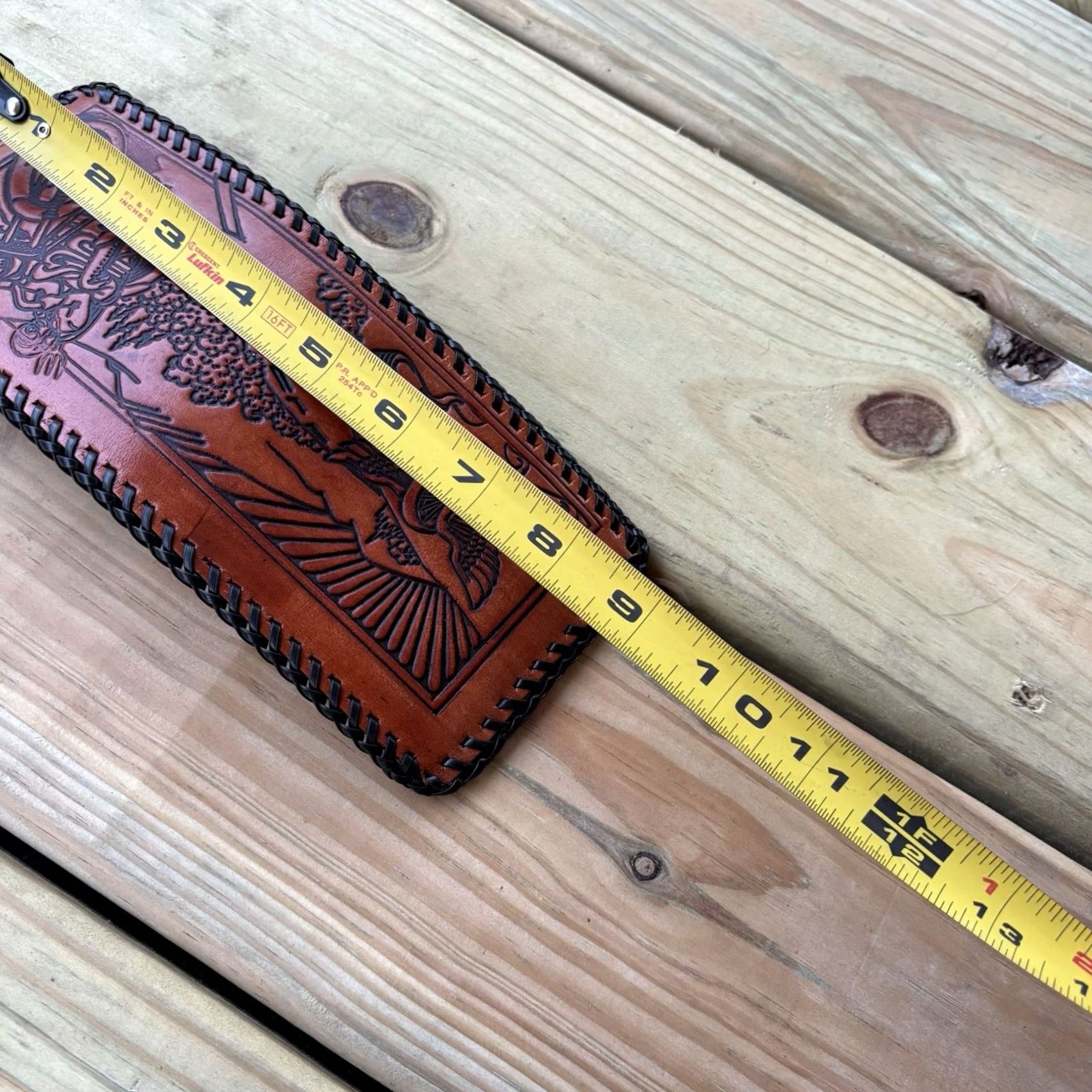 Vintage VINTAGE Leather Wallet Keep On Bikin Whipstitch Hand Tooled Motorcycle Bifold Wallet Men Brown Leather Eagle Pattern LACED Handmade United States Size ONE SIZE - 5 Thumbnail