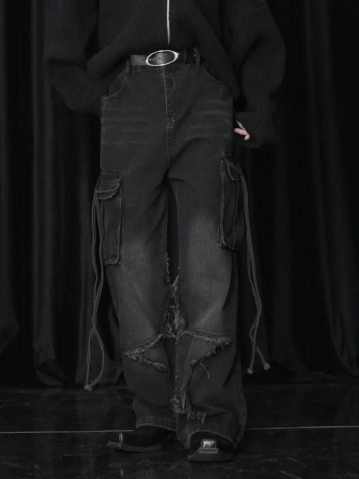 Japanese Brand × Jean Vintage Raw Hem Design Wide Leg Baggy Jeans Size US 32 / EU 48 - 3 Thumbnail
