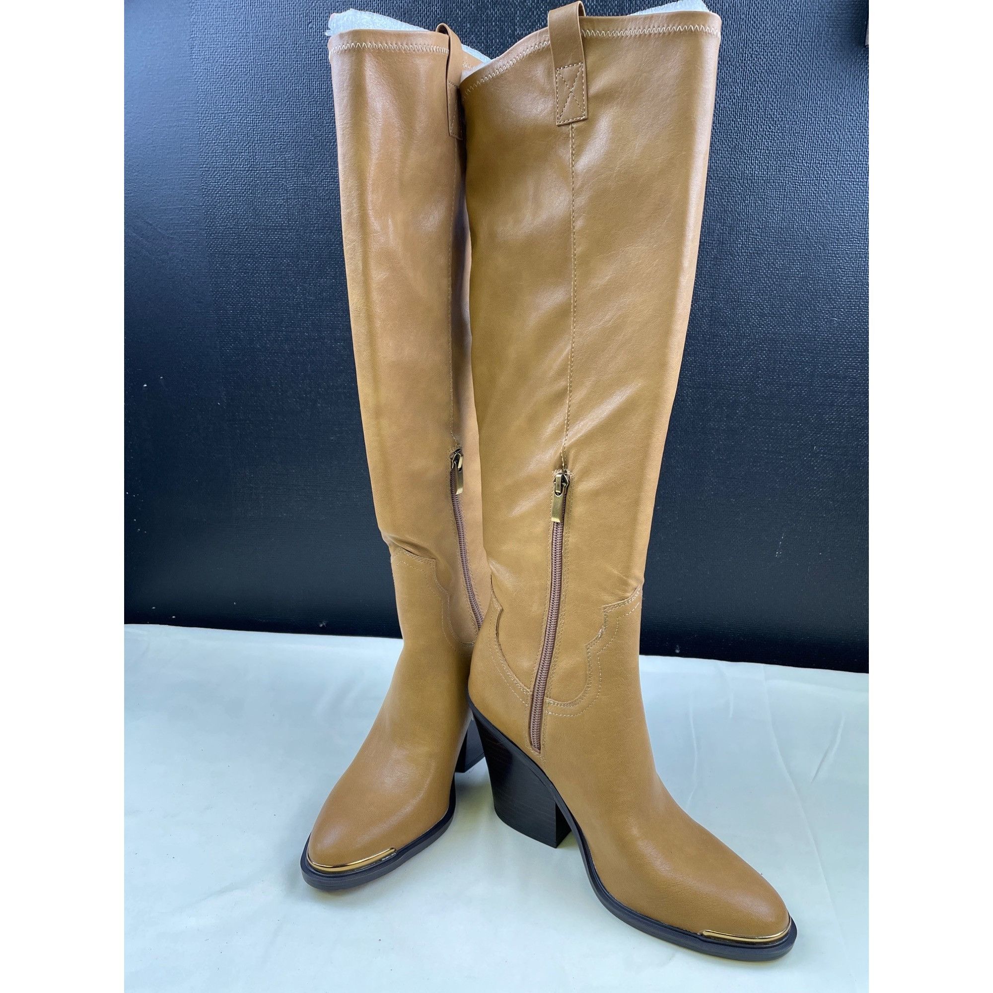 Franco Sarto Franco Sarto Women's Camel Stretch Tall Boots/Shoes Heels 4" Size US 9 / IT 39 - 1 Thumbnail