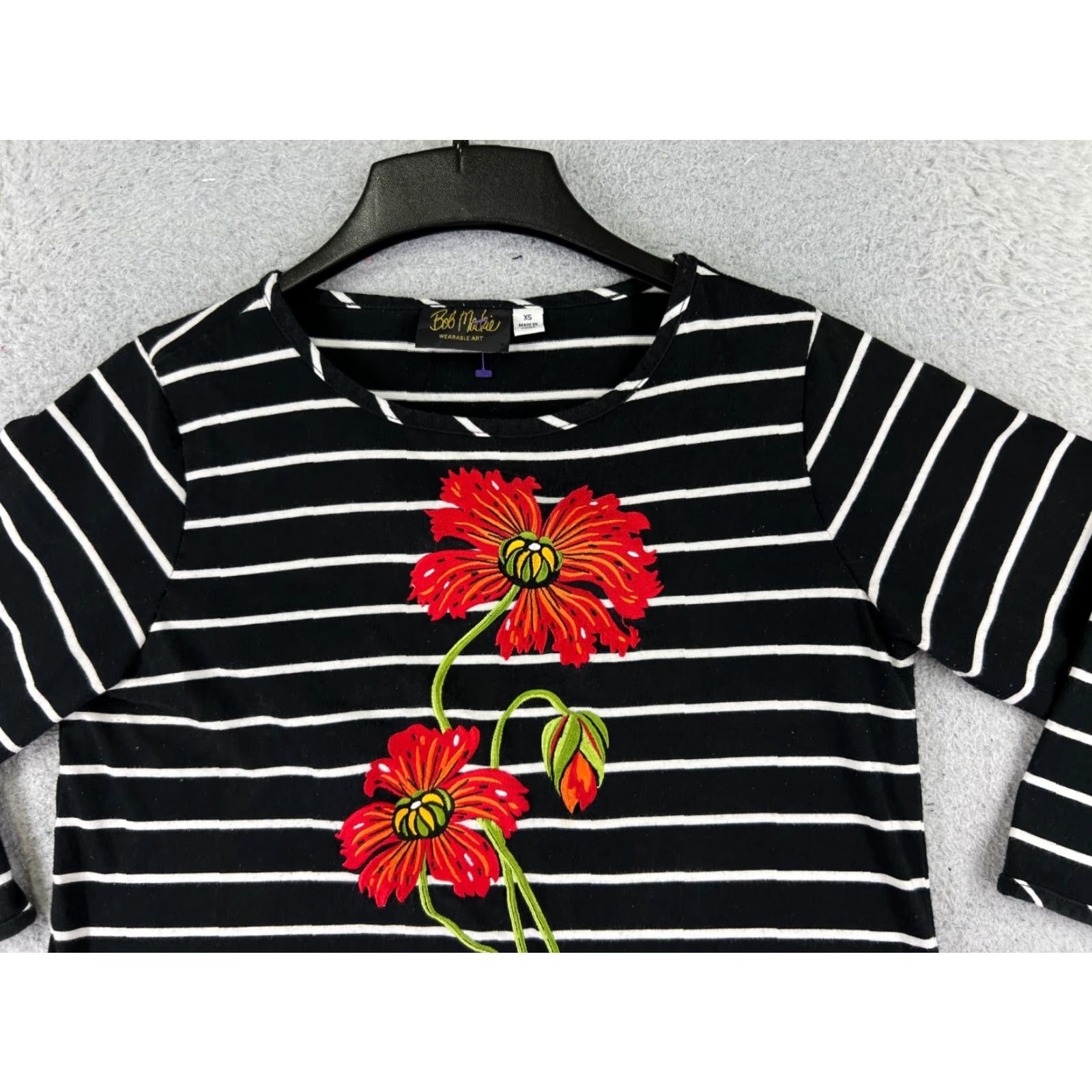 Bob Mackie Bob Mackie Wearable Art Shirt Womens XS Black White Stripe Round Neck Cotton Blend Jersey 3/4 Sleeve Embroidered Vintage No Size XS / US 0-2 / IT 36-38 - 4 Thumbnail