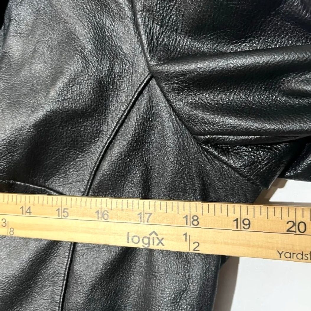 Vintage Wilsons Leather Black Leather Button Front Blazer Jacket Womens M Tall Medium Buttoned Blazer Size M / US 6-8 / IT 42-44 - 6 Thumbnail