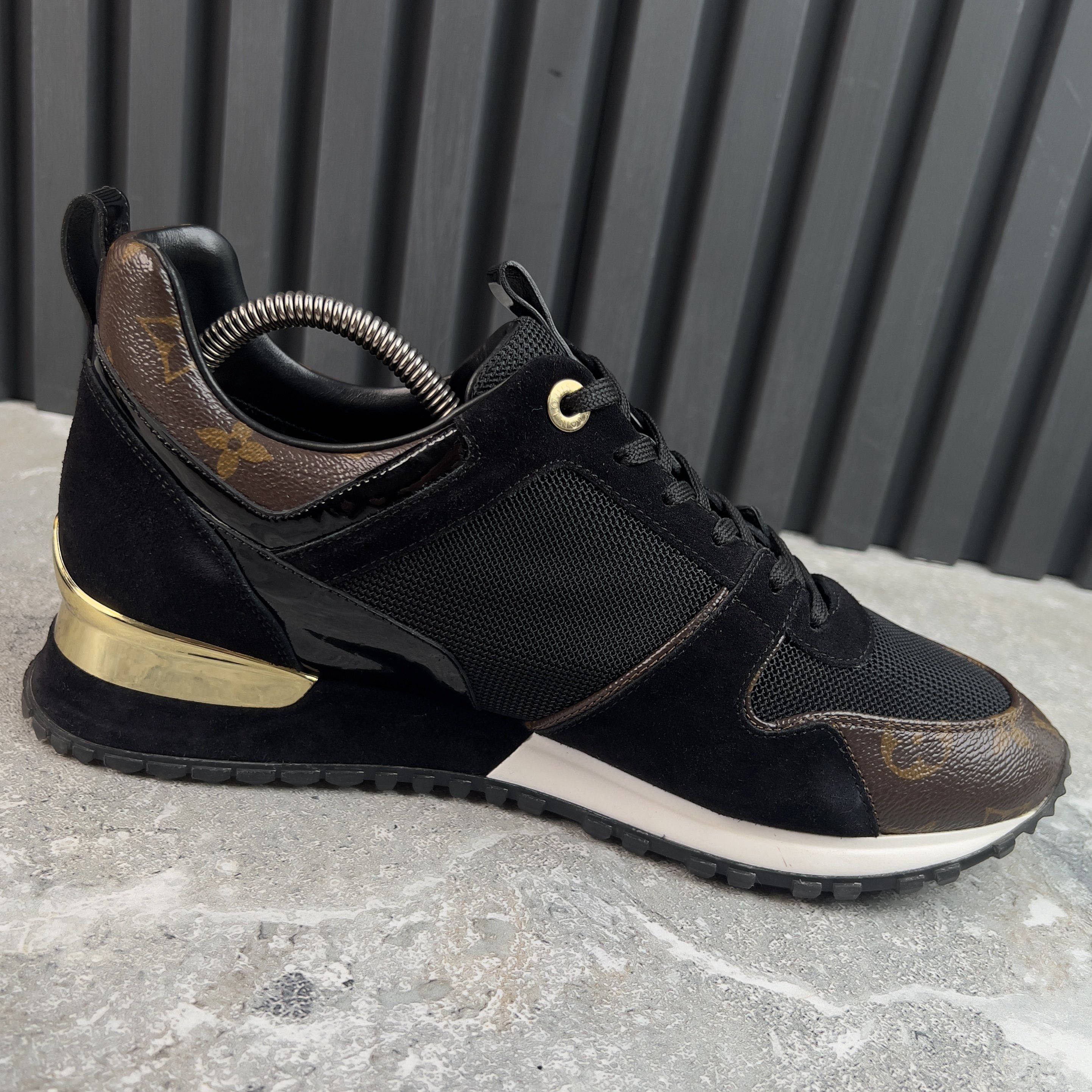 Louis Vuitton Run Away Logo Sneakers Monogram Canvas Black Mesh Suede Size US 7 / EU 40 - 6 Thumbnail