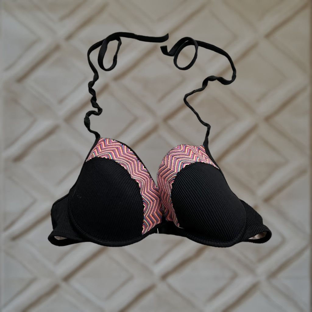Vintage VINTAGE Shade & Shore Bikini Top Womens 38C Black Geometric Underwired Push Up Spaghetti Beach Size XS / US 0-2 / IT 36-38 - 1 Thumbnail
