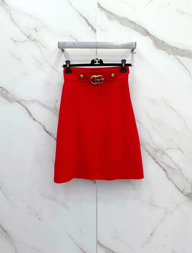 Gucci Gucci Red double G gold buckle wool silk skirt 2504-Nextarr Size 25" / US 0 / IT 36 - 1 Thumbnail