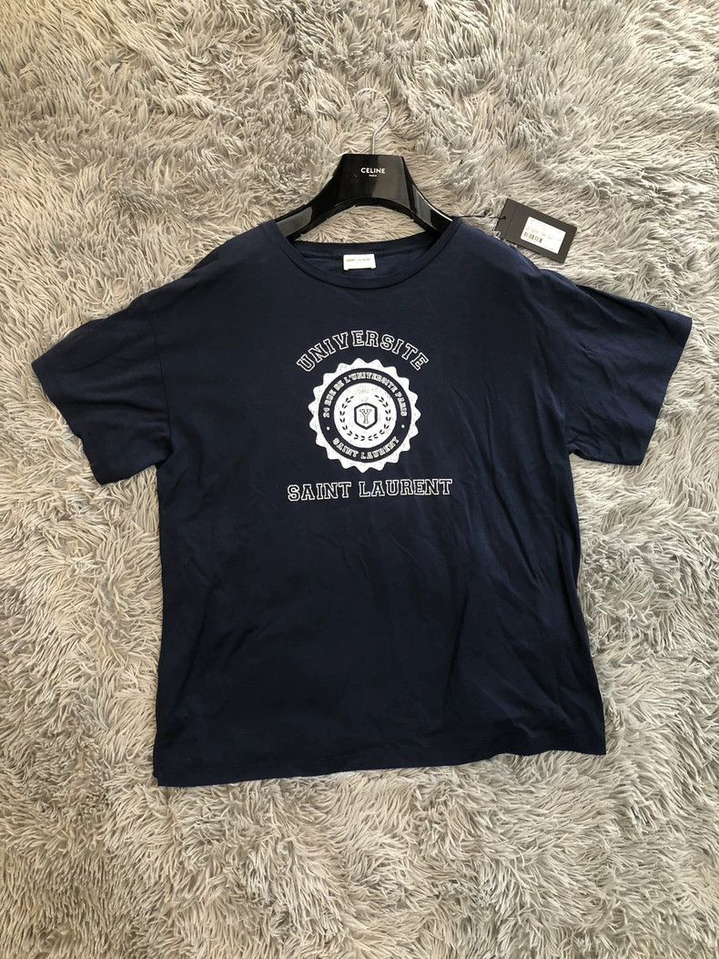 Saint Laurent Paris Deep blue printed short sleeved shirt