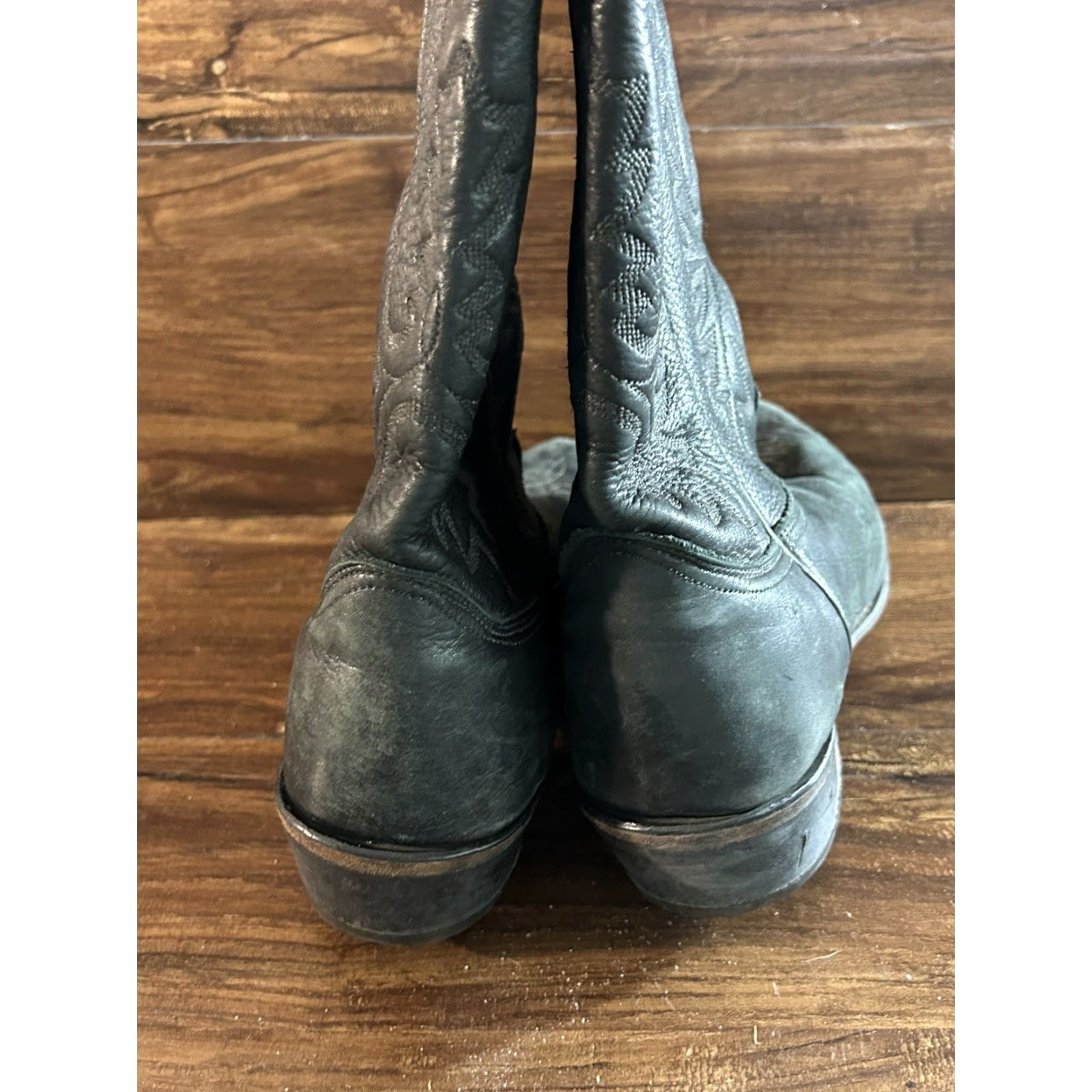 Vintage Abilene Boots Western Cowboy Men's Black Leather sz 10 EE Leather Outsole Size 10 EE Mens Cowboy Western Boots Abilene Black Leather Shoes Size US 10 / EU 43 - 3 Thumbnail