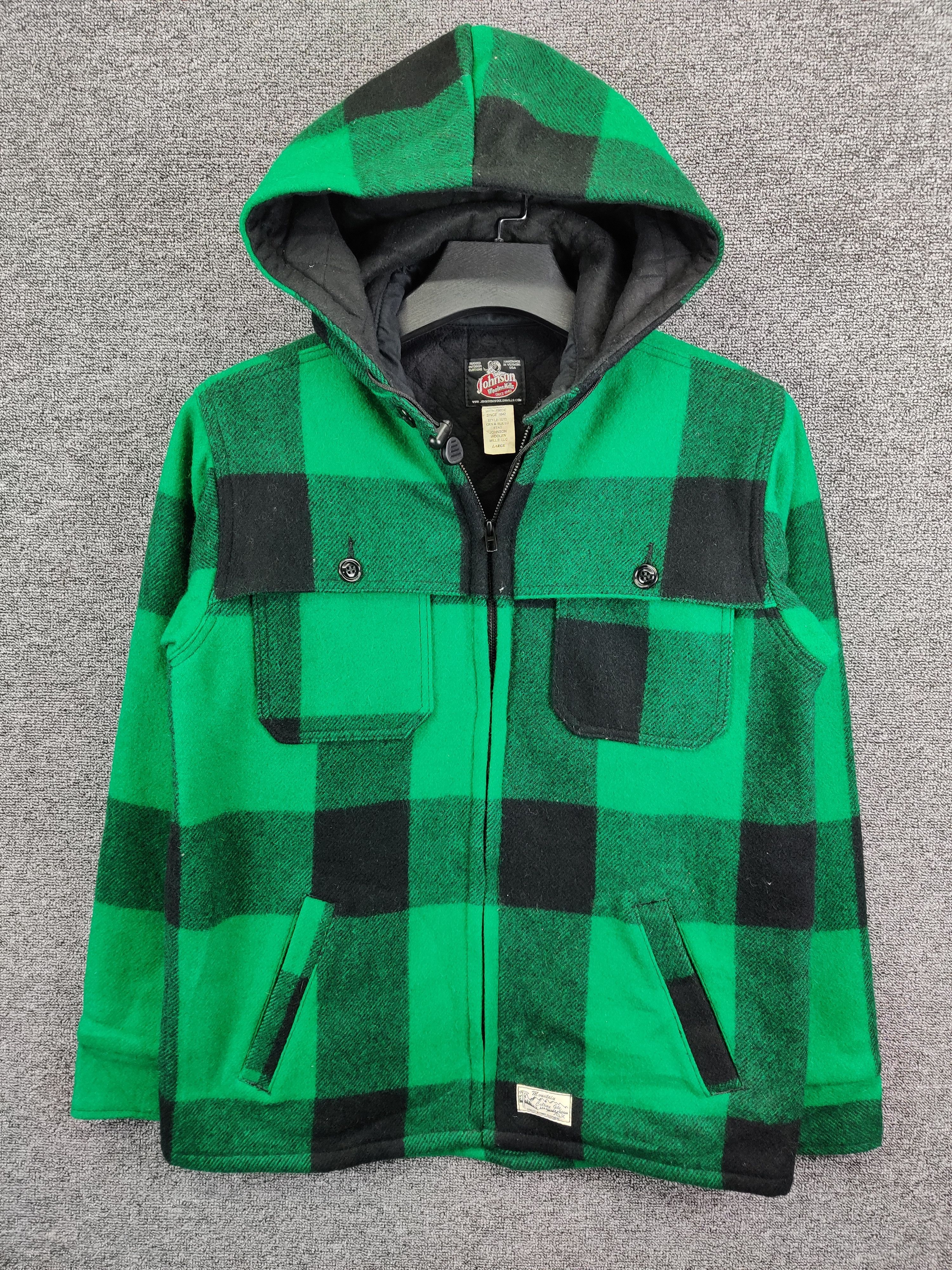 Vintage 80s Johnson Woolen Mills Wool Checkered Hunting Coat