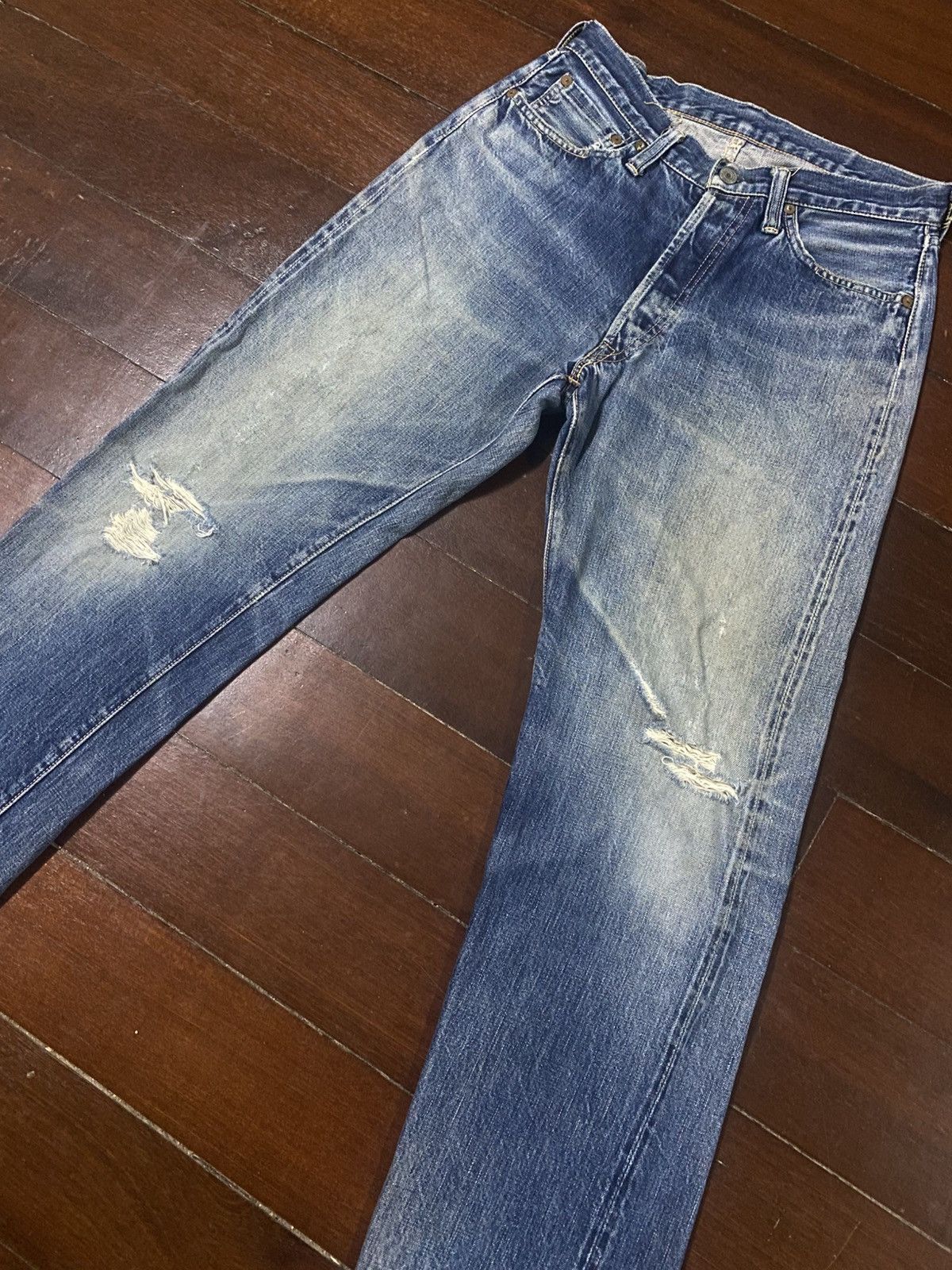 Full Count & Co. vintage full count selvedge distressed mud wash denim pants Size US 30 / EU 46 - 6 Thumbnail