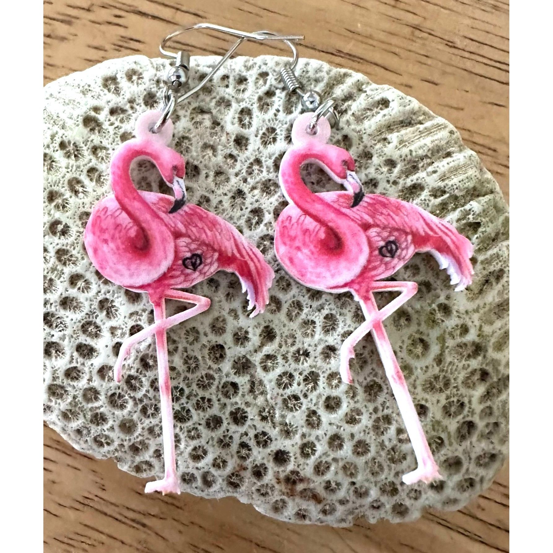 Handmade Pink Flamingo Earrings Dangle Hooks New Double Sided Las Veg Size ONE SIZE - 2 Thumbnail