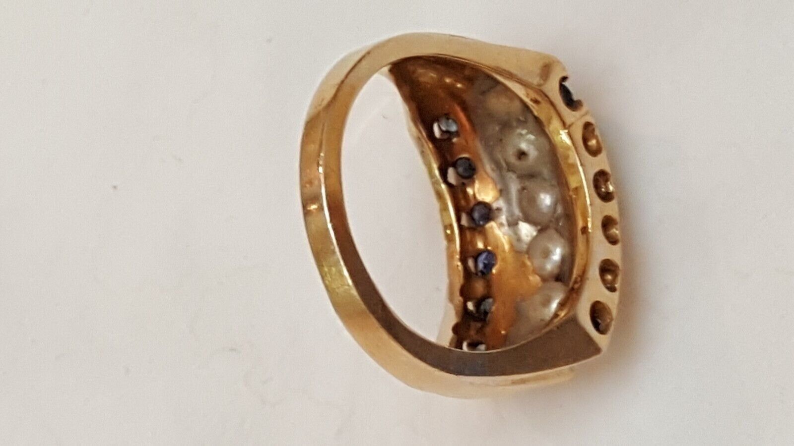 Other Antique 14k Yellow Gold 1.20ctw Sapphire Seed Pearl Ring Size ONE SIZE - 4 Thumbnail