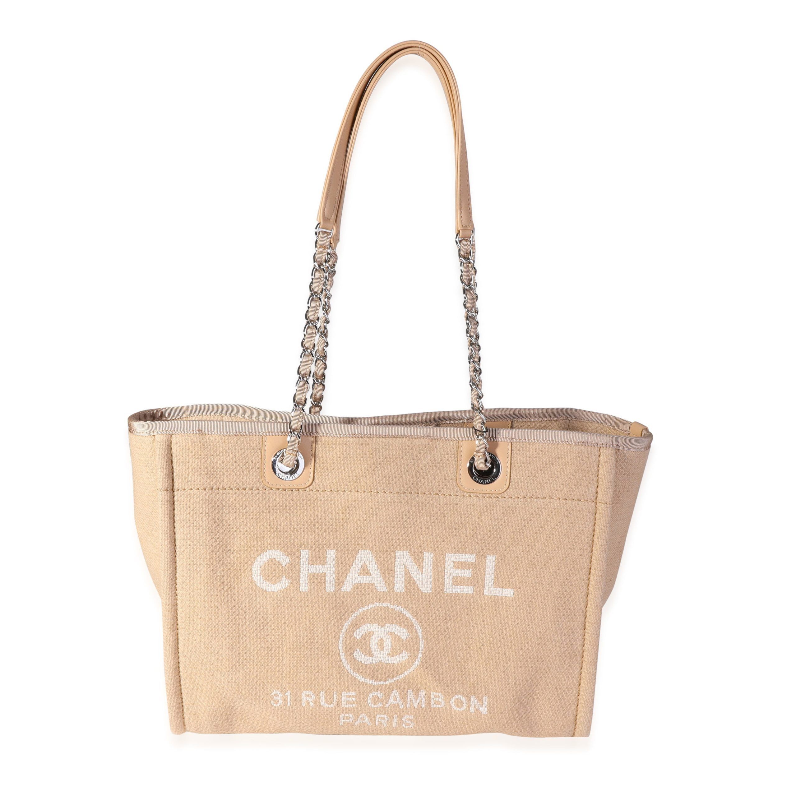 image of Chanel Beige Canvas Small Deauville Tote, Women's