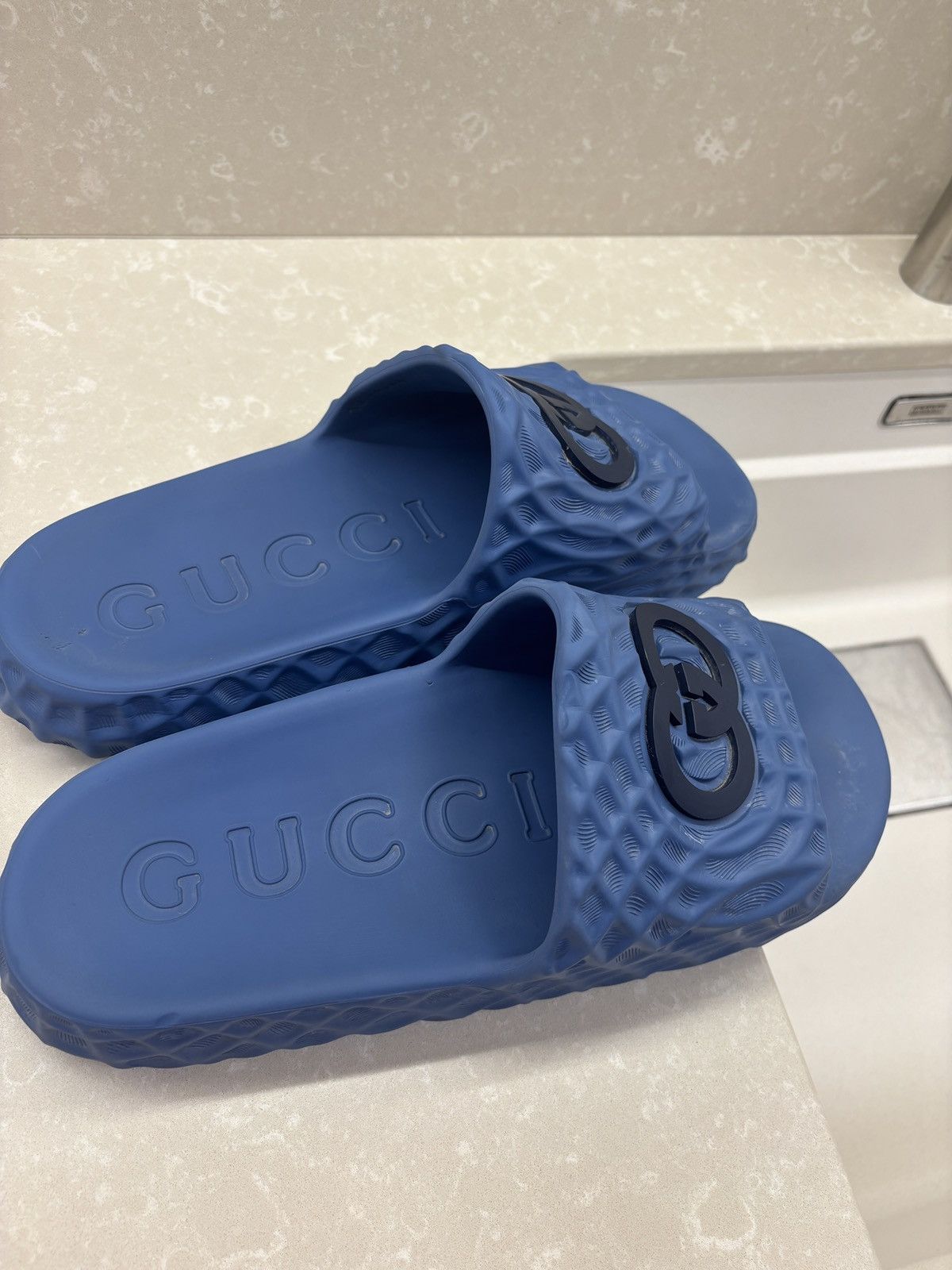 Gucci Gucci Slide Sandal Interlocking G Blue Water Ripples Size US 10 / EU 43 - 3 Thumbnail