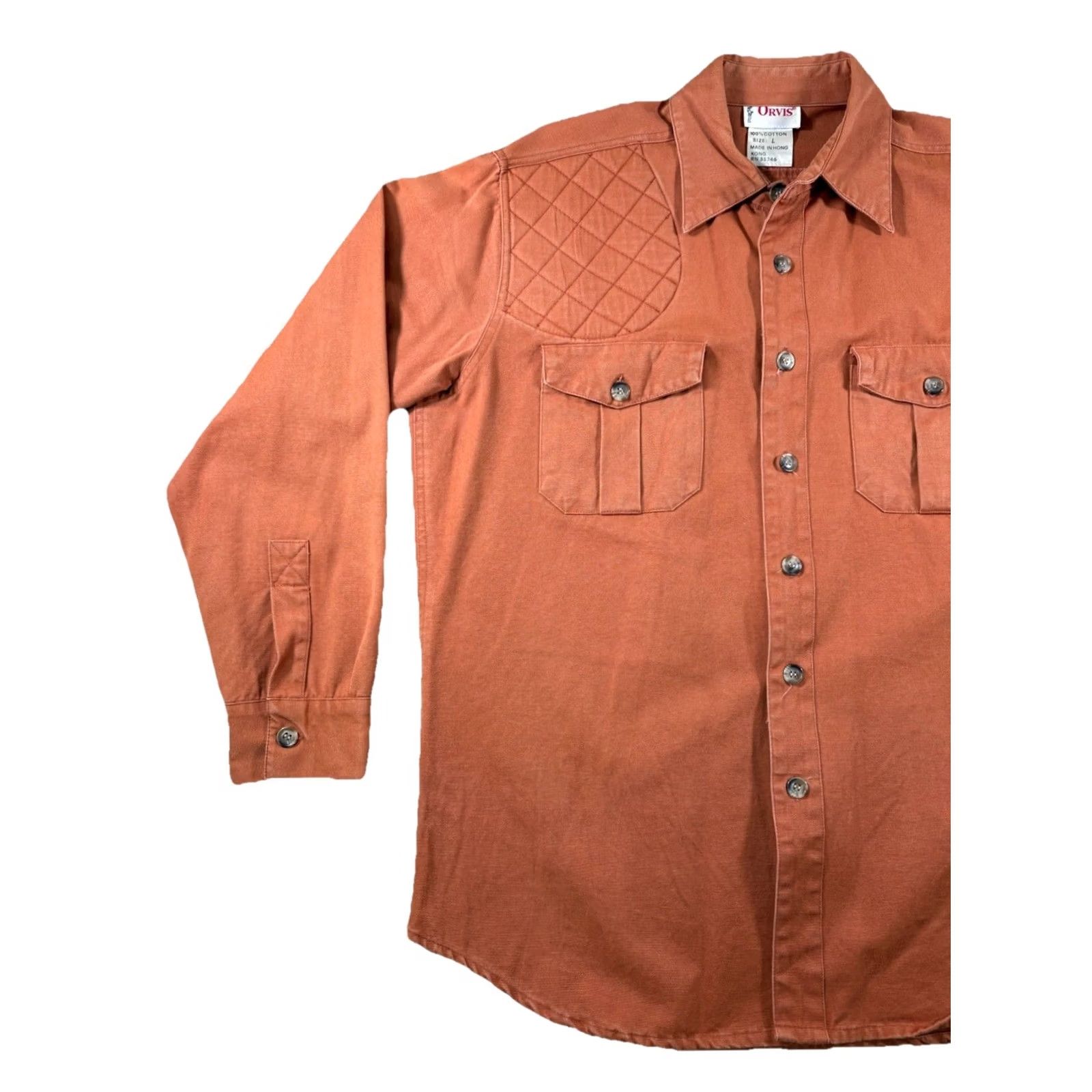Orvis VINTAGE Orvis Mens Shirt Large Burnt Orange Button-Down W/ Shoulder Pad Shirt Mens L Orange Classic Canvas Cotton Button Up Pockets 90s Size US L / EU 52-54 / 3 - 2 Thumbnail