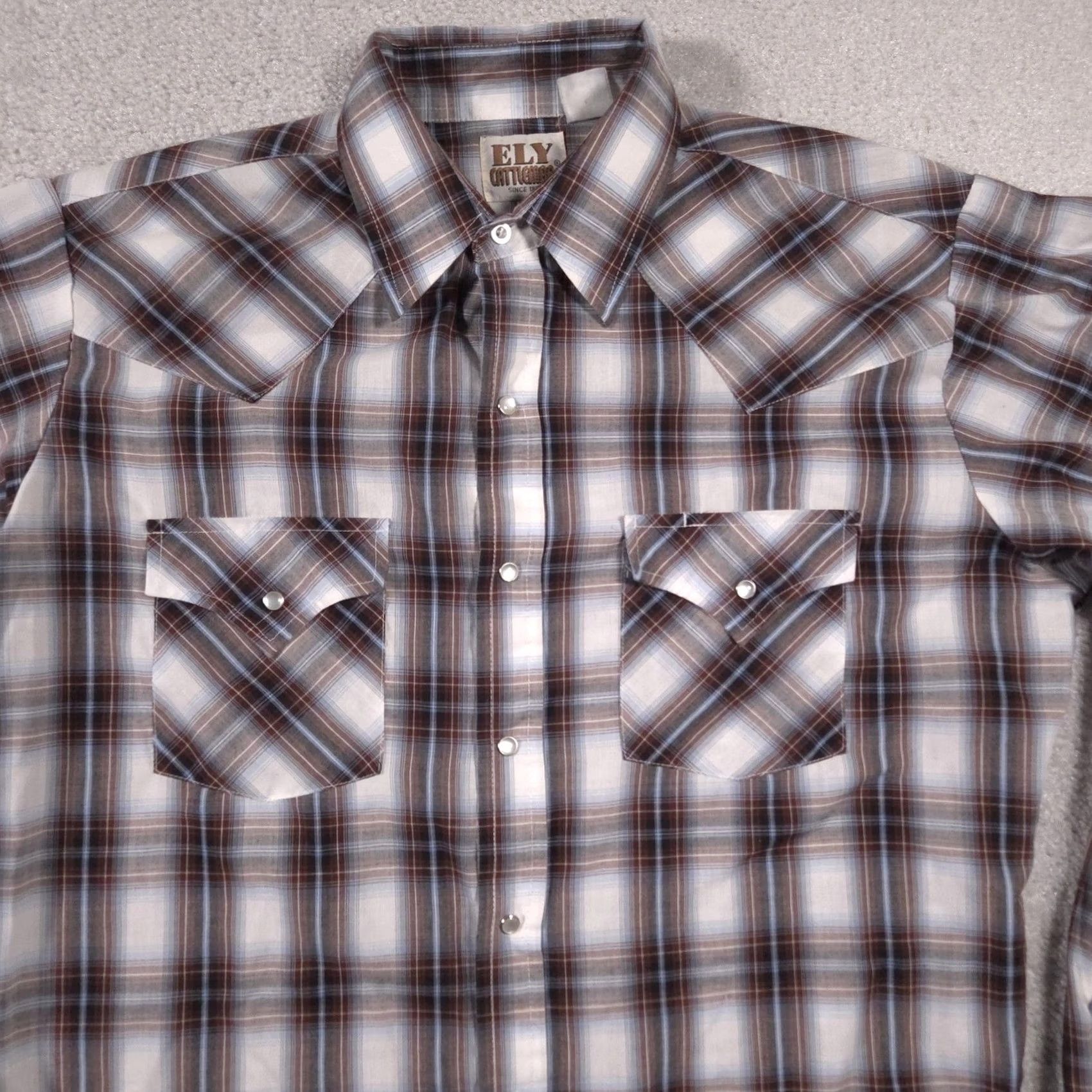 Vintage VINTAGE Ely Cattleman Shirt Mens Medium Brown Blue Plaid Western Pearl Snap Long Sleeve Size US M / EU 48-50 / 2 - 3 Thumbnail