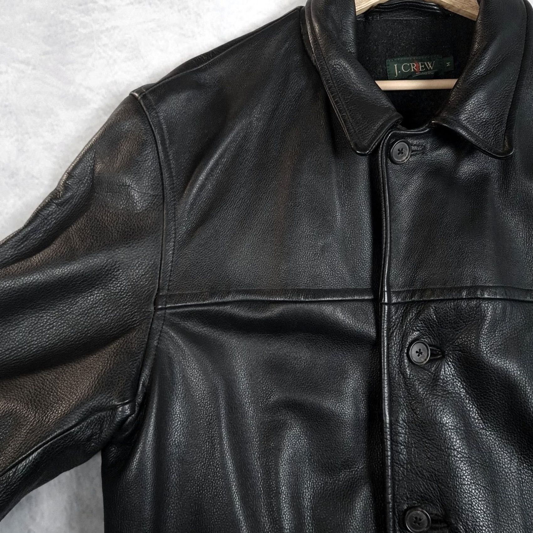 J.Crew J.CREW Coat Mens Medium Black Leather Wool Lined Button Front Car Coat Size US M / EU 48-50 / 2 - 4 Thumbnail