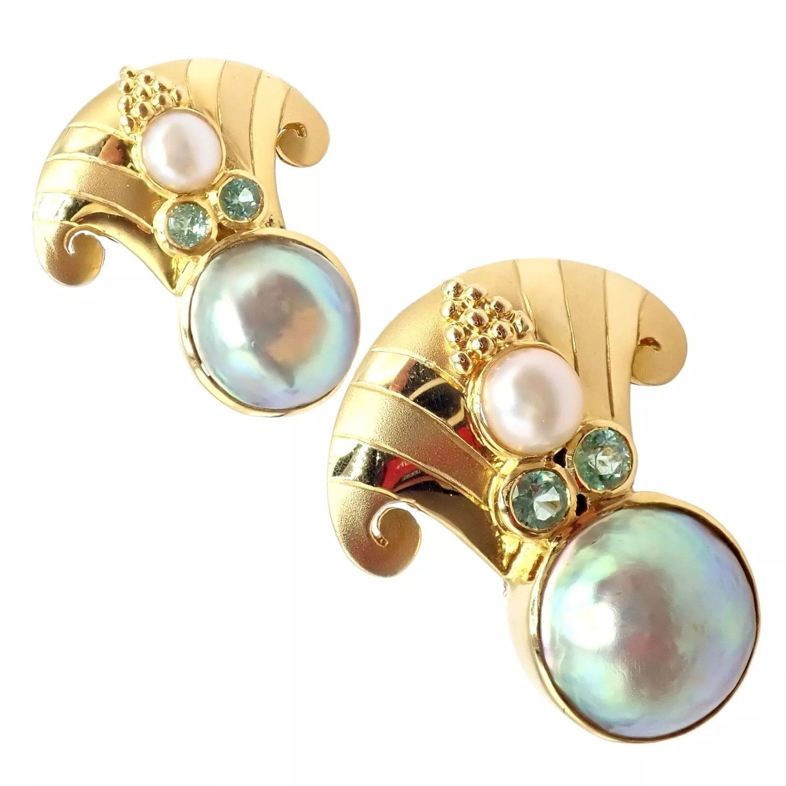 Vintage Paula Crevoshay Gold Abalone Pearl Blue Gemstone Earrings Size ONE SIZE - 10 Thumbnail