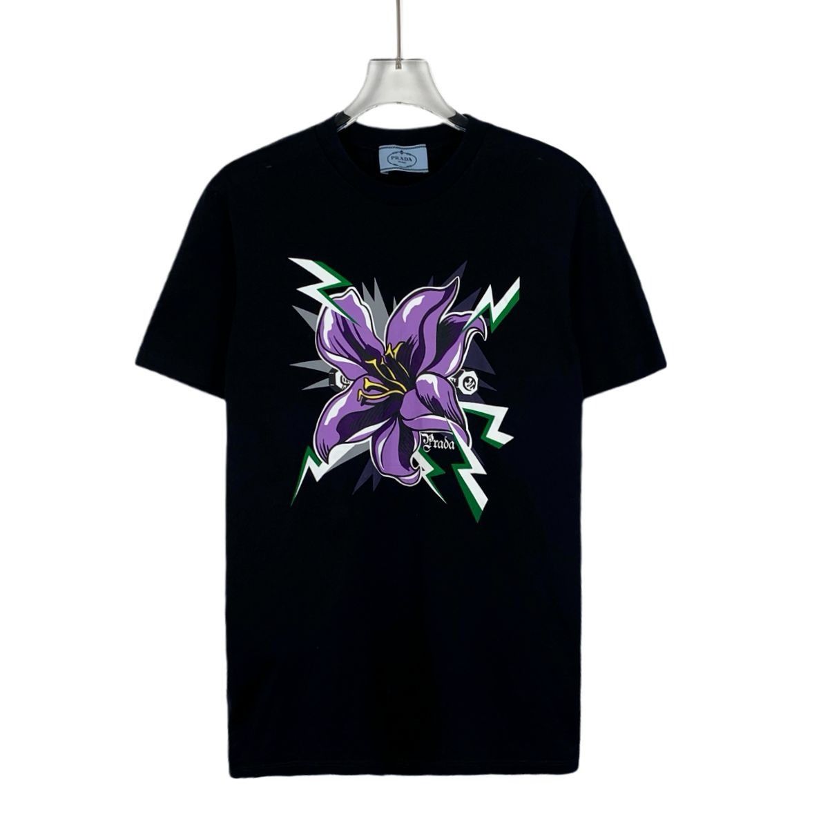 Prada Prada Black Floral Print Cotton Crew Neck Short Sleeve T-Shi Size XS / US 0-2 / IT 36-38 - 1 Thumbnail