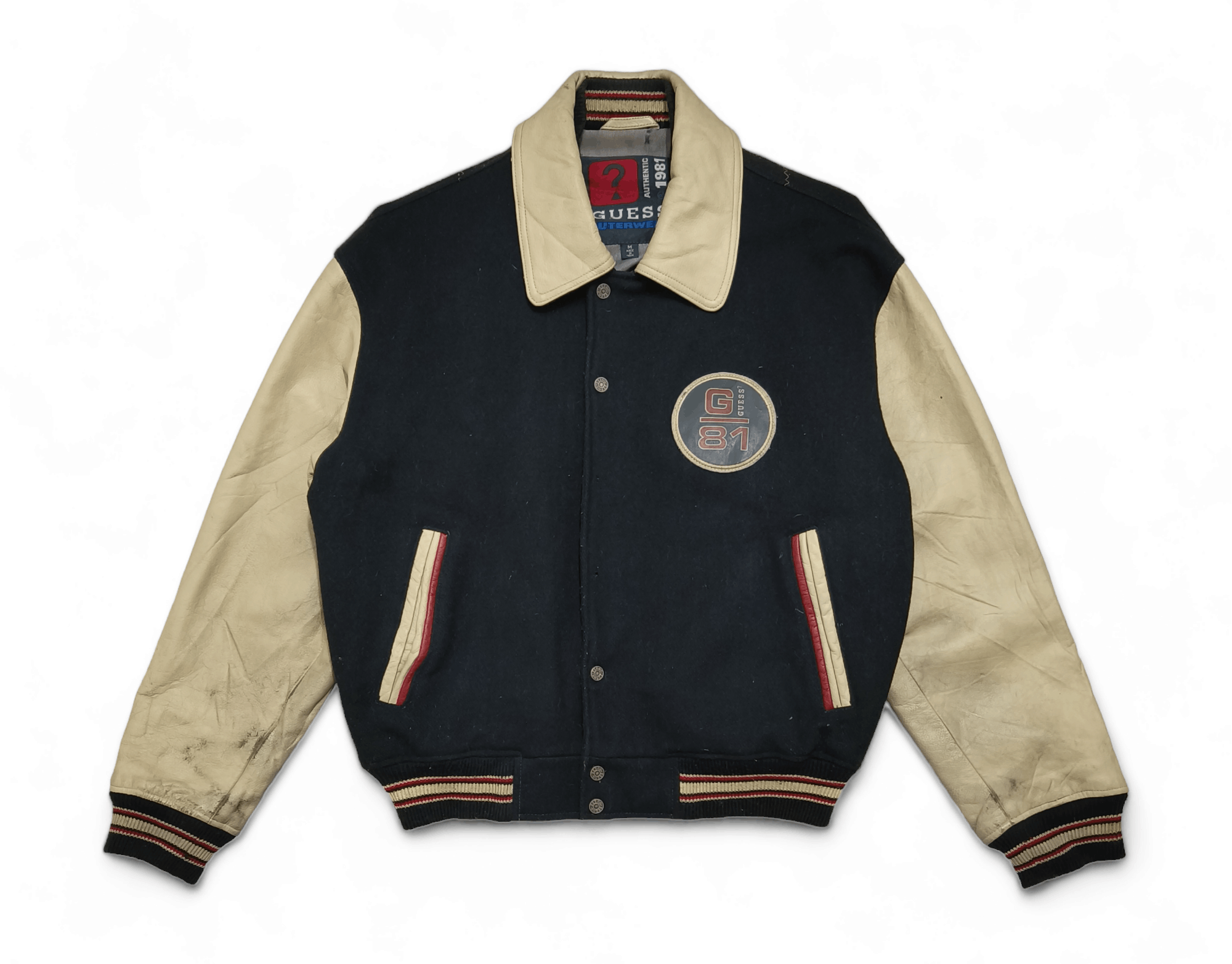 Guess Vintage Guess USA Big Logo Letterman Jacket Leather Sleeves Size US M / EU 48-50 / 2 - 2 Thumbnail