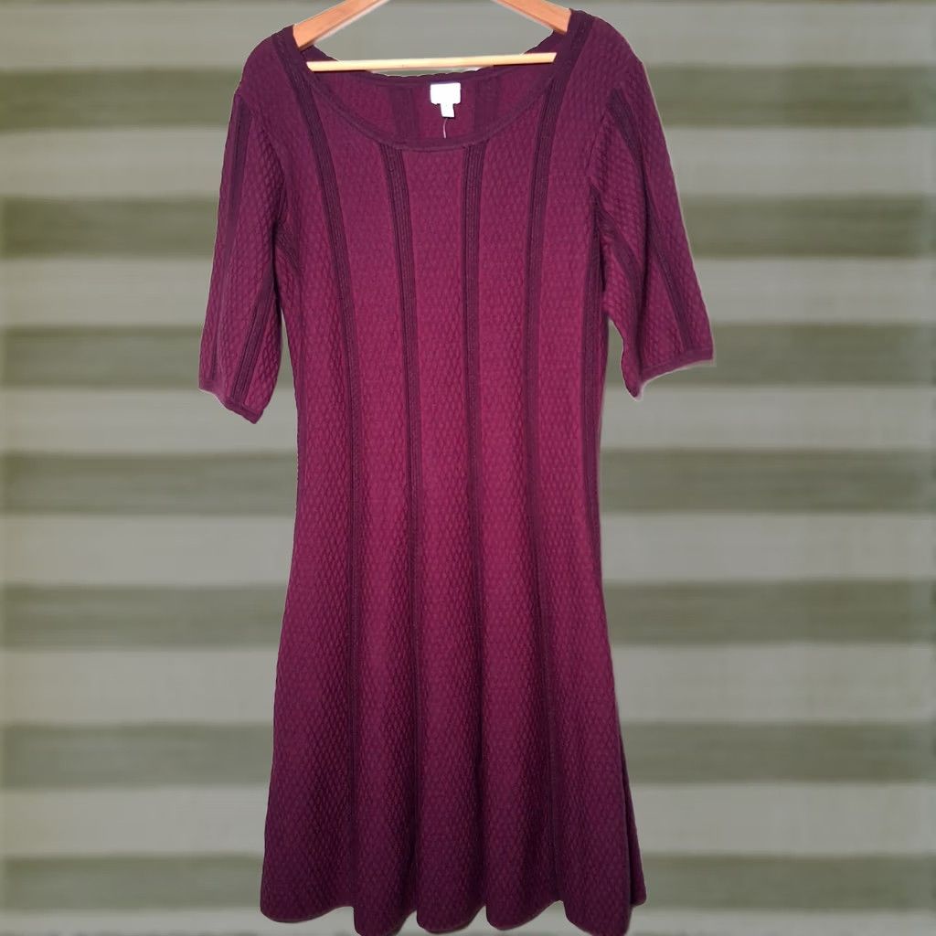 Vintage Dressbarn Sweater Dress XL Maroon Knit Diamond Pattern 3/4 Sleeve Pullover Ladies Womens Wool-Free Read Flawed Size XL / US 12-14 / IT 48-50 - 1 Thumbnail