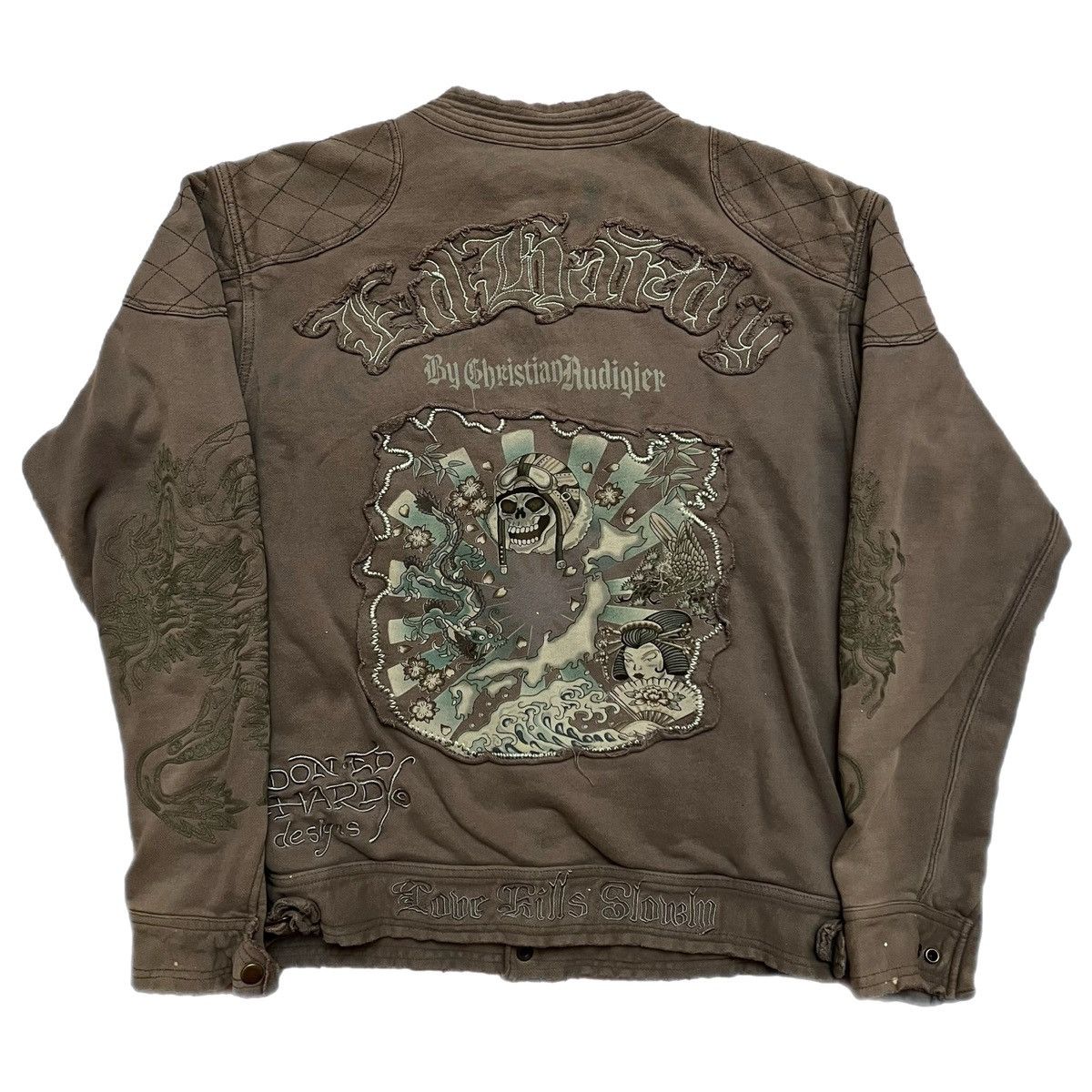 image of Ed Hardy By Christian Audigier Womens Zip-Up Jacket in Grey (Size Medium)