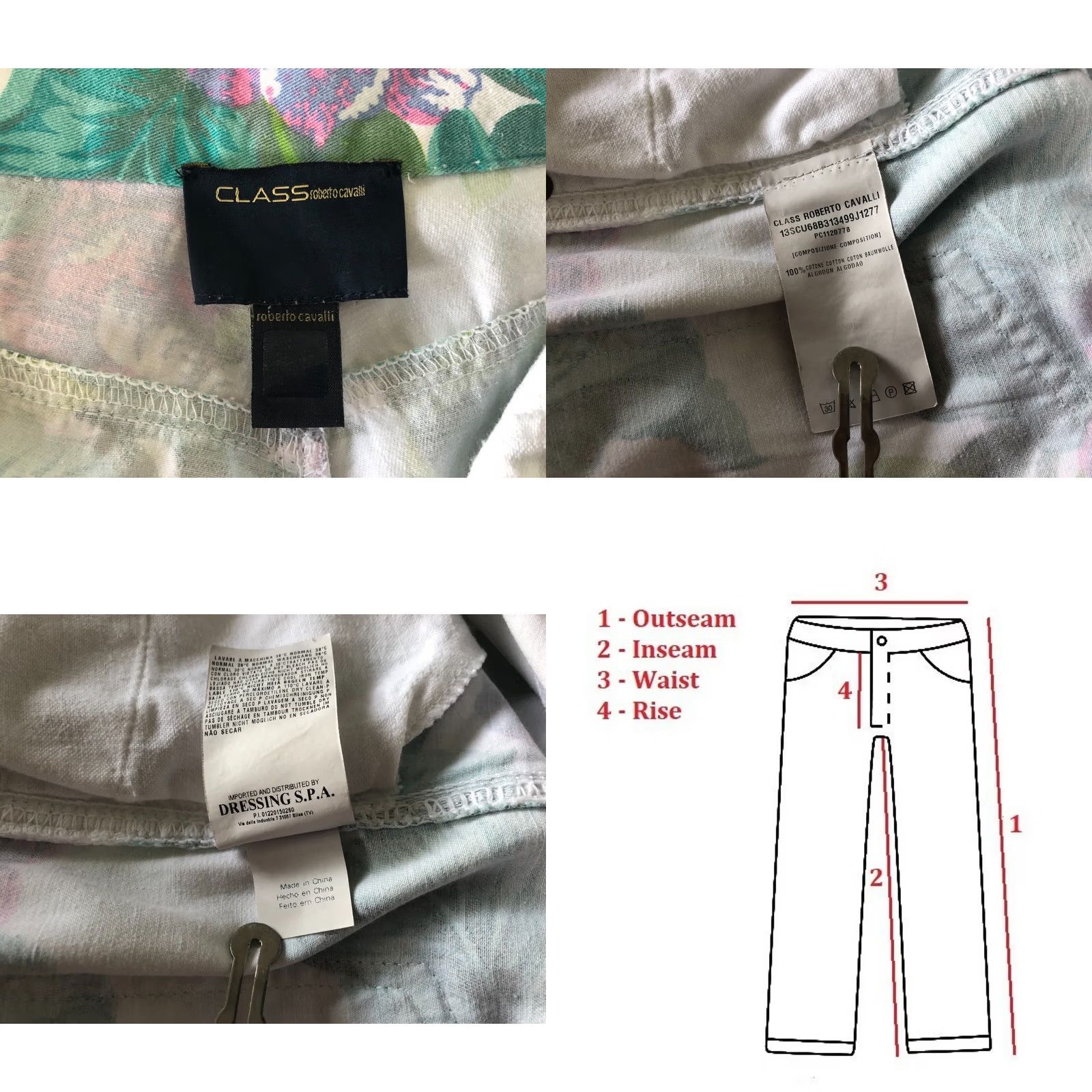 Roberto Cavalli Class Roberto Cavalli Pants White Cotton Floral Patterned Women Regular Fit Ankle Casual Spring Summer Fall Size 42" / US 20 - 8 Thumbnail