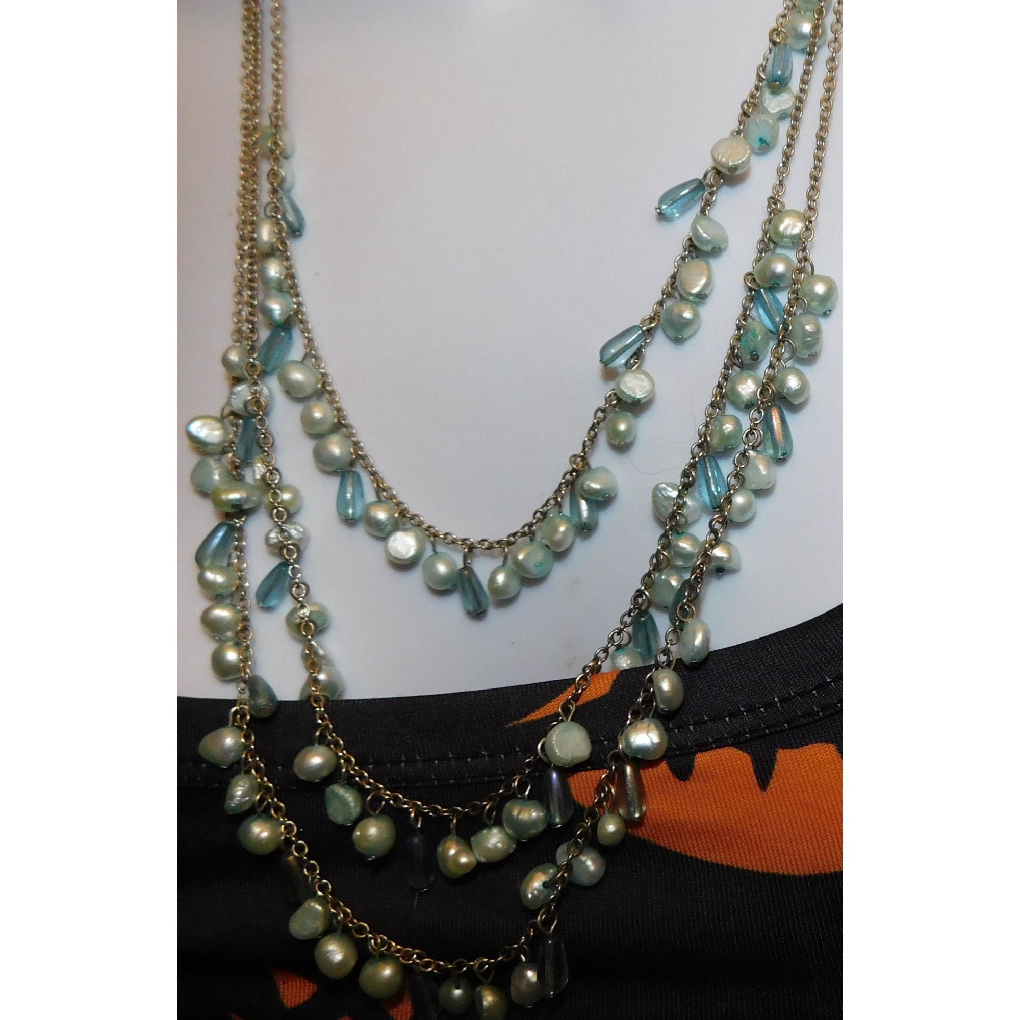 Other Whimsical Light Blue Pearl Beaded Layered Necklace Size ONE SIZE - 8 Thumbnail