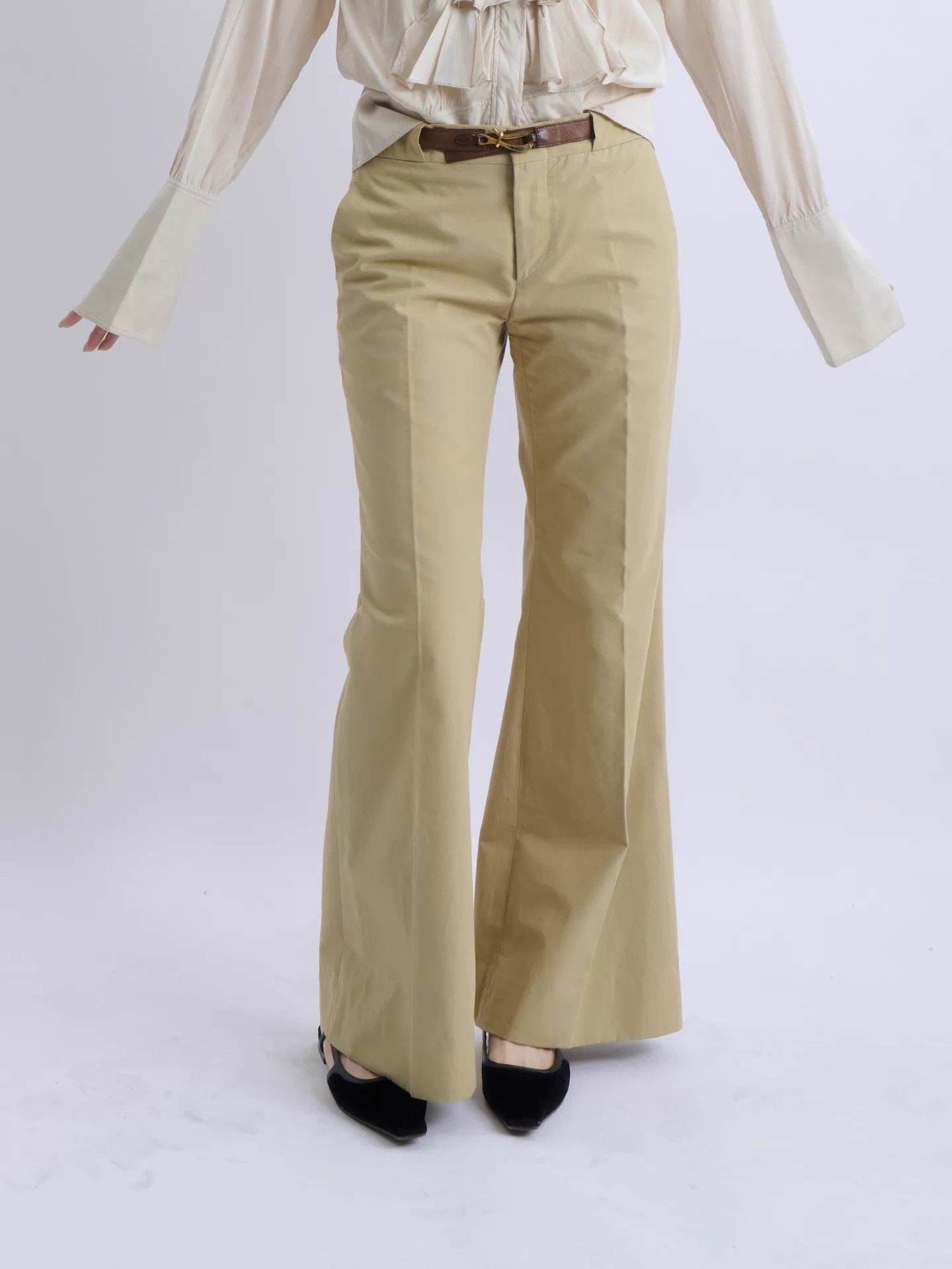 Gucci GUCCI by TOMFORD 01SS horsebit khaki wide-leg trousers Size 25" / US 0 / IT 36 - 2 Thumbnail