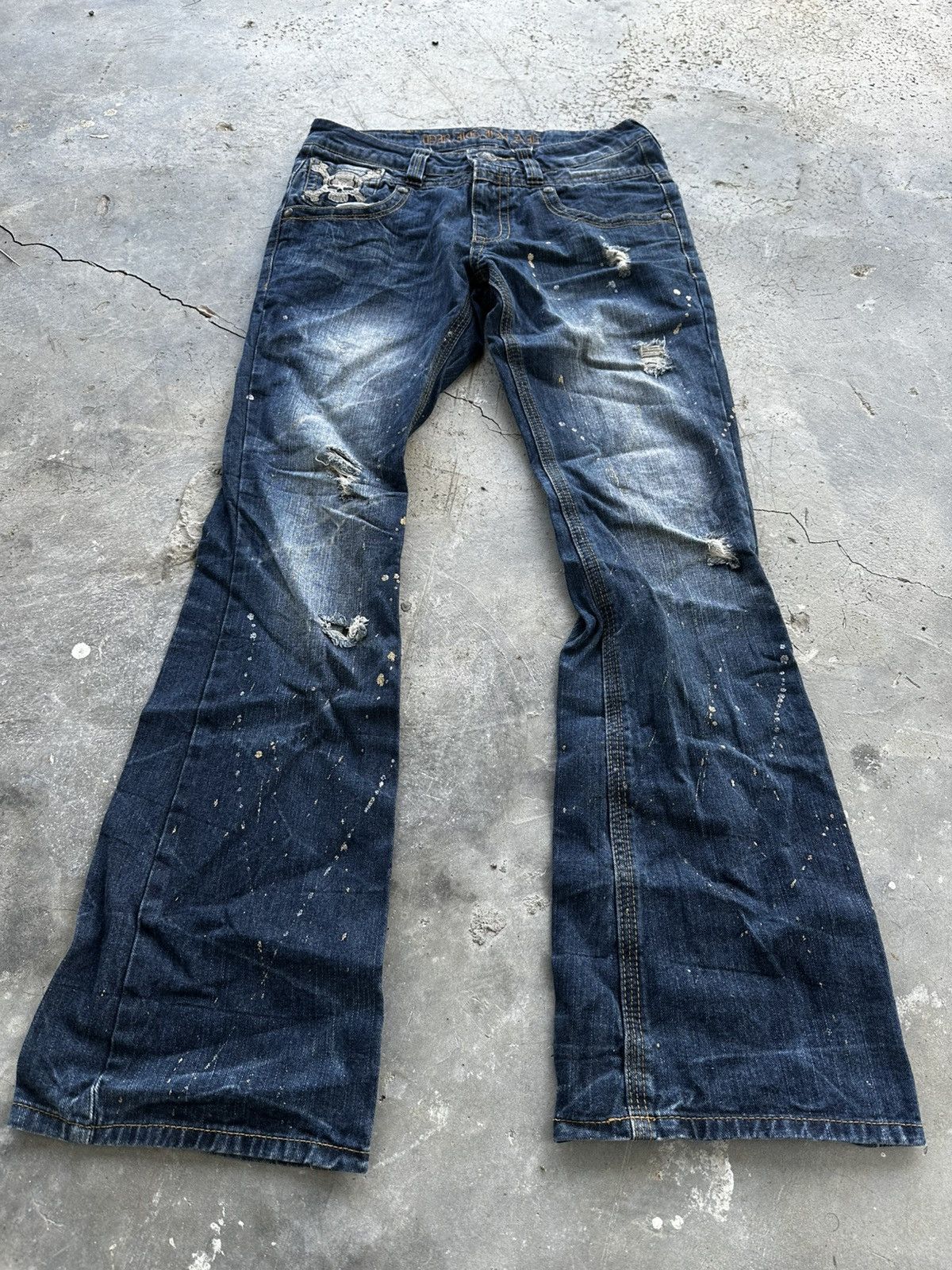 Le Grande Bleu (L.G.B.) Original Jeans Skull Flare Distressed Denim Size US 32 / EU 48 - 1 Thumbnail