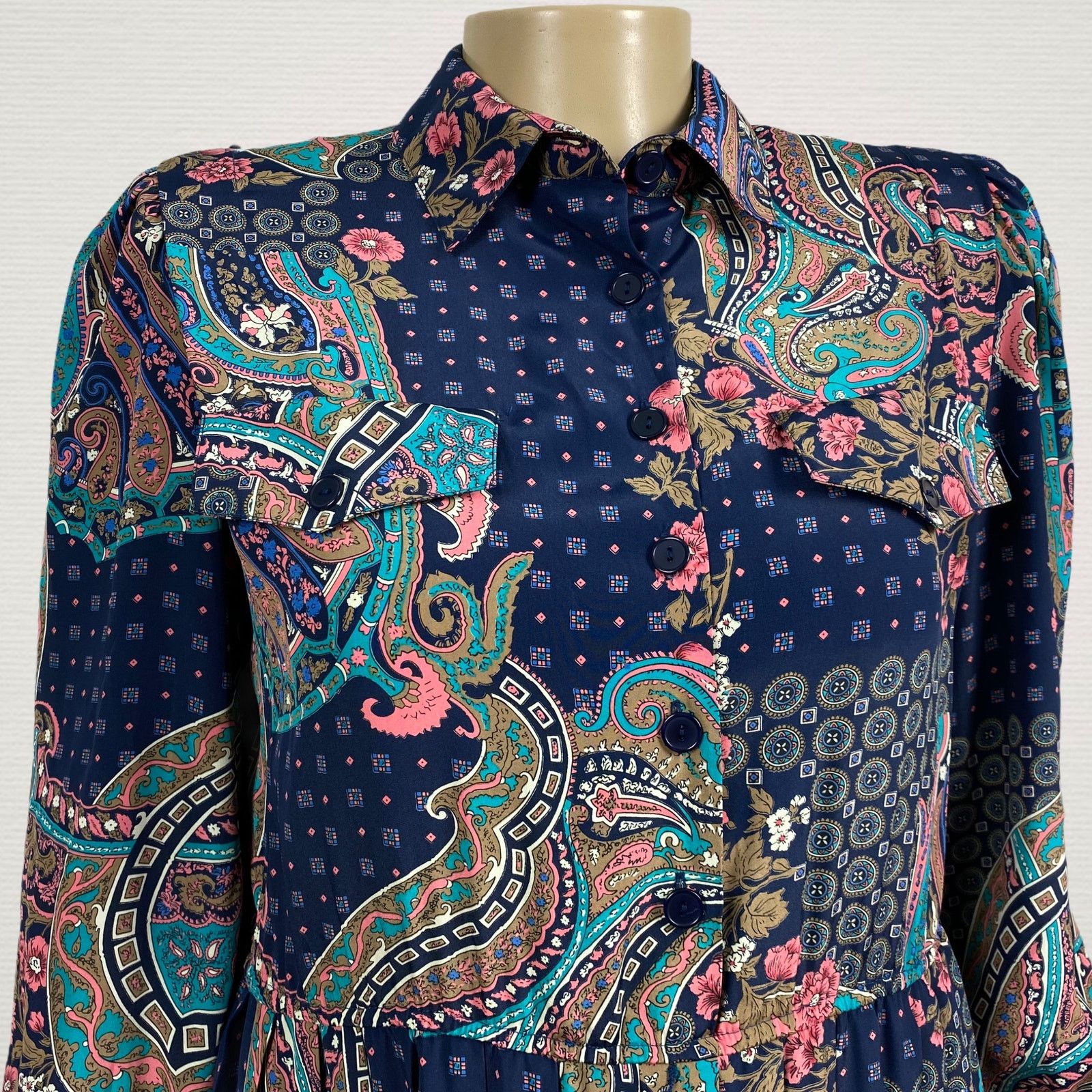 Other VTG Leslie Fay Blue Floral Paisley Midi Casual Dress 12P Size XL / US 12-14 / IT 48-50 - 2 Thumbnail