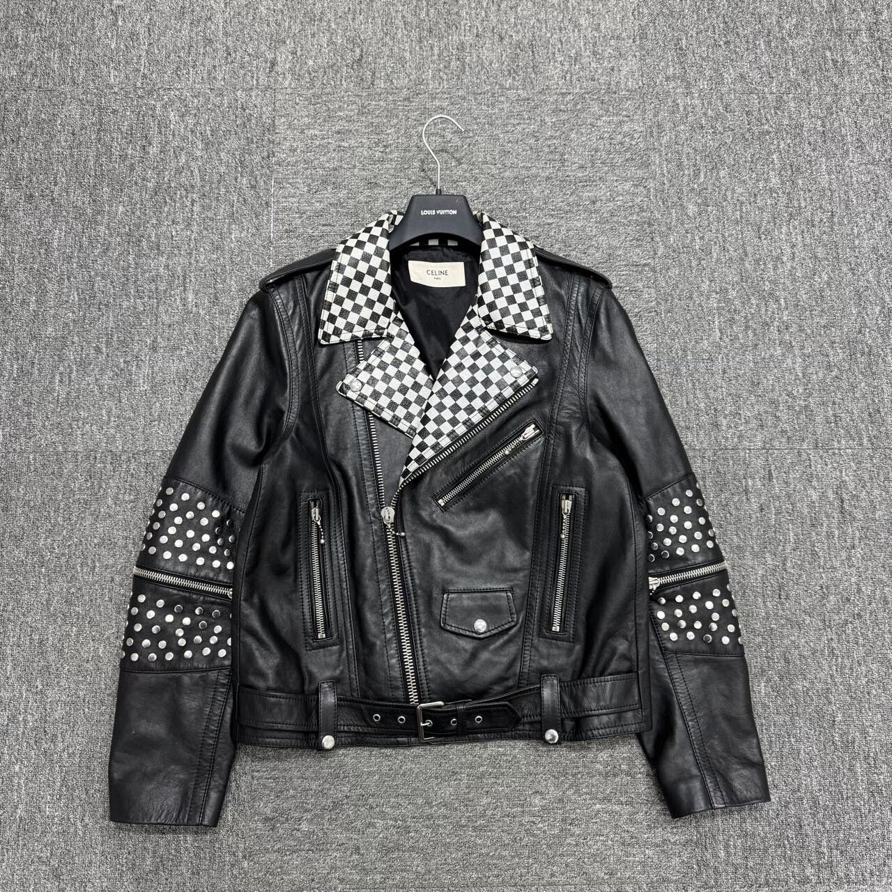 Celine celine checkered studded leather motorcycle jacket Size US L / EU 52-54 / 3 - 1 Thumbnail