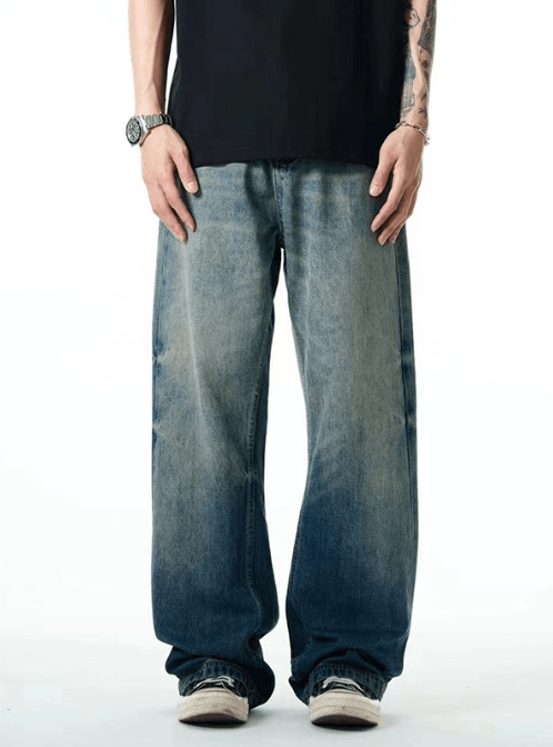 Japanese Brand × Jean Blue washed distressed American street oversized loose jeans Size US 34 / EU 50 - 2 Thumbnail