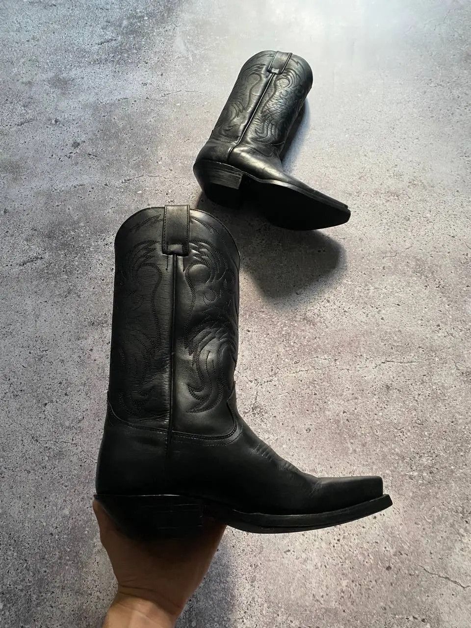Leather VINTAGE 90s USA BLACK LEATHER WESTERN COWBOY BOOTS Size US 5.5 / EU 38 - 10 Thumbnail