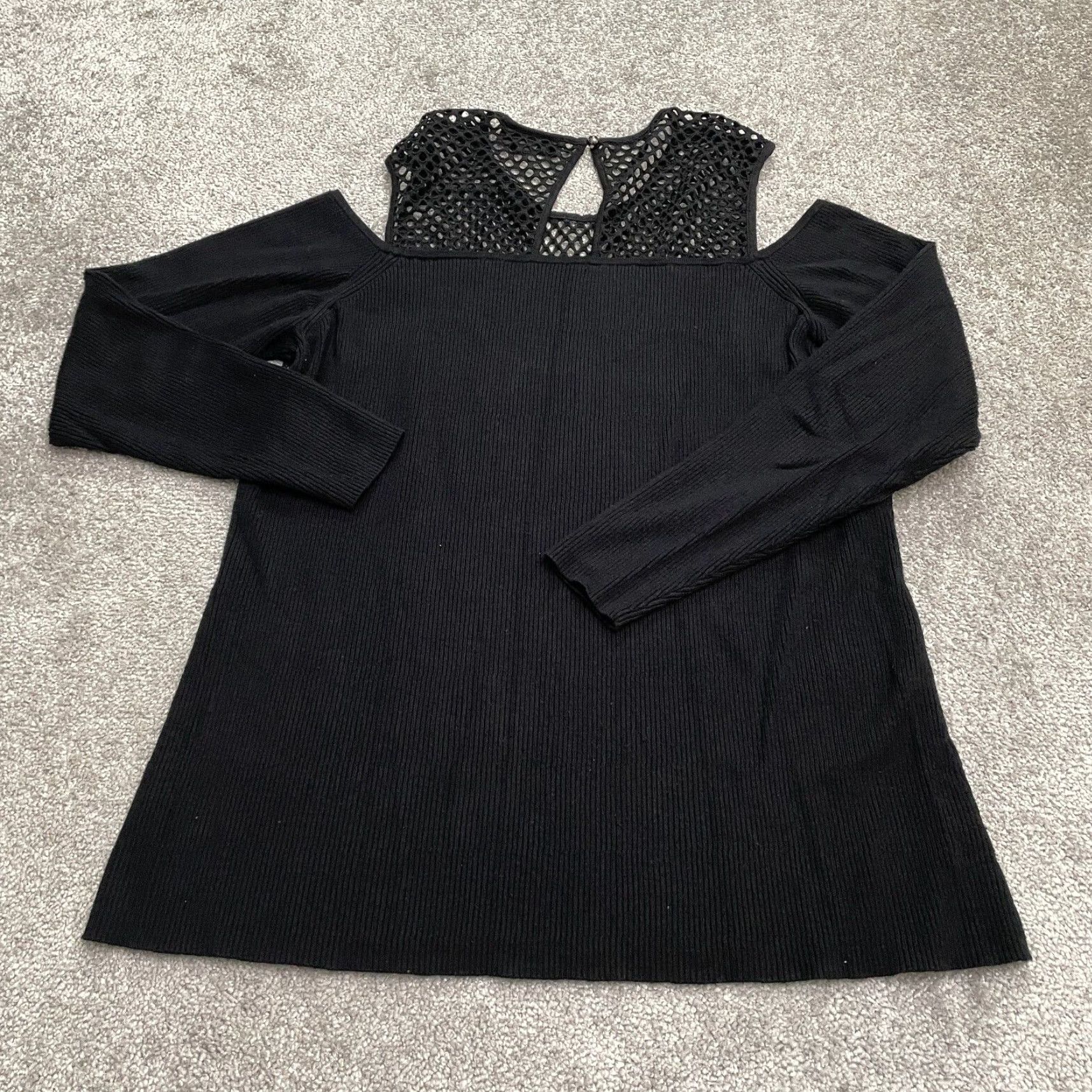 Vintage Lane Bryant Women's Sweater 18/20 Black Plus Size Knit Cold Shoulder Pullover Long Sleeve Solid Size XXL / US 16-18 / IT 52-54 - 2 Thumbnail