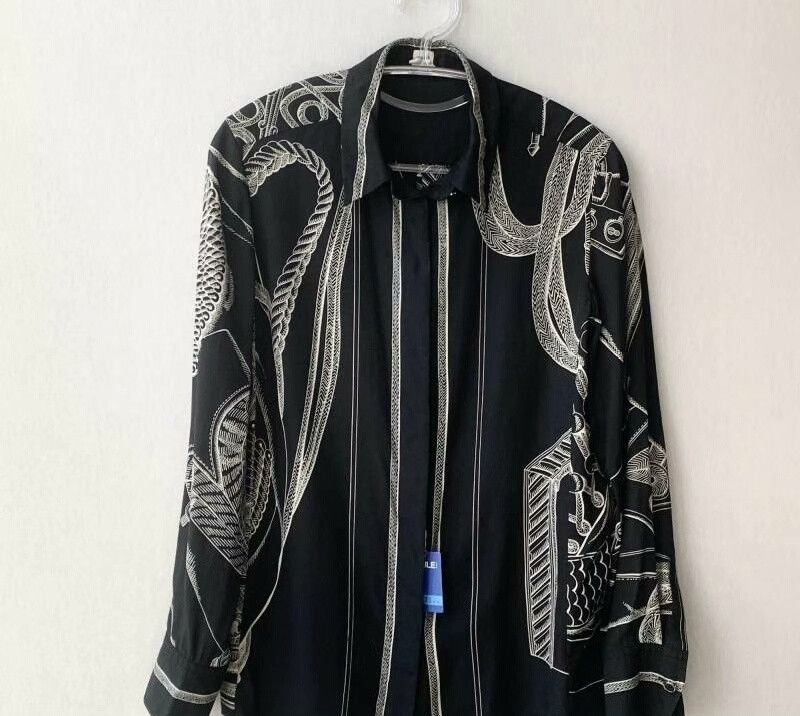 Hermes Hermes Silk Shirt Black Chain Print Size XXS / US 00 / IT 34 - 1 Thumbnail