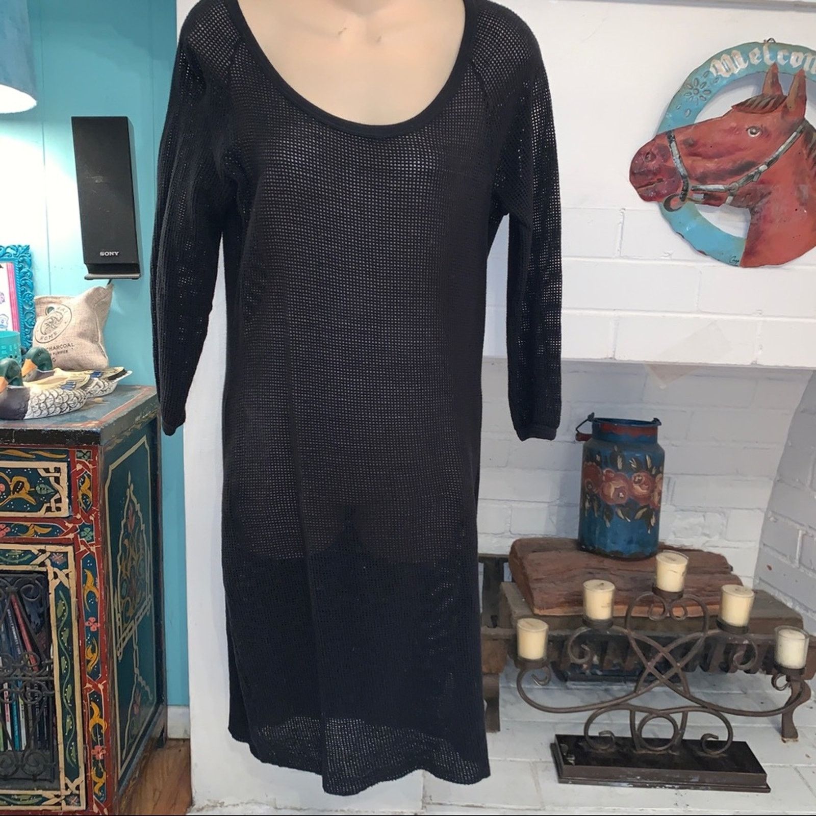 James Perse JAMES PERSE BLACK CROCHET CROCHETED MESH FISHNET DRESS M Size M / US 6-8 / IT 42-44 - 3 Thumbnail