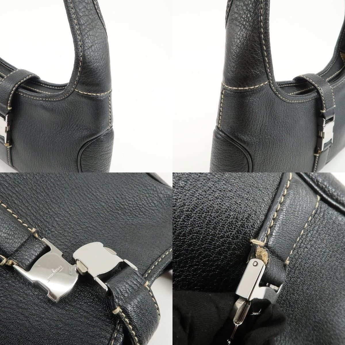 Salvatore Ferragamo Ferragamo Gancini Leather Shoulder Bag Black Size ONE SIZE - 5 Thumbnail