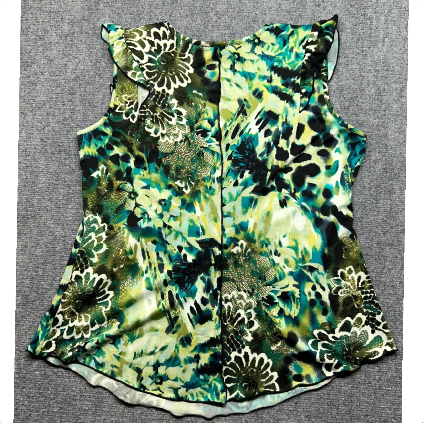 Vintage New Directions Blouse Womens L Sleeveless Ruffle Floral Print Stretch Top Size L / US 10 / IT 46 - 4 Thumbnail