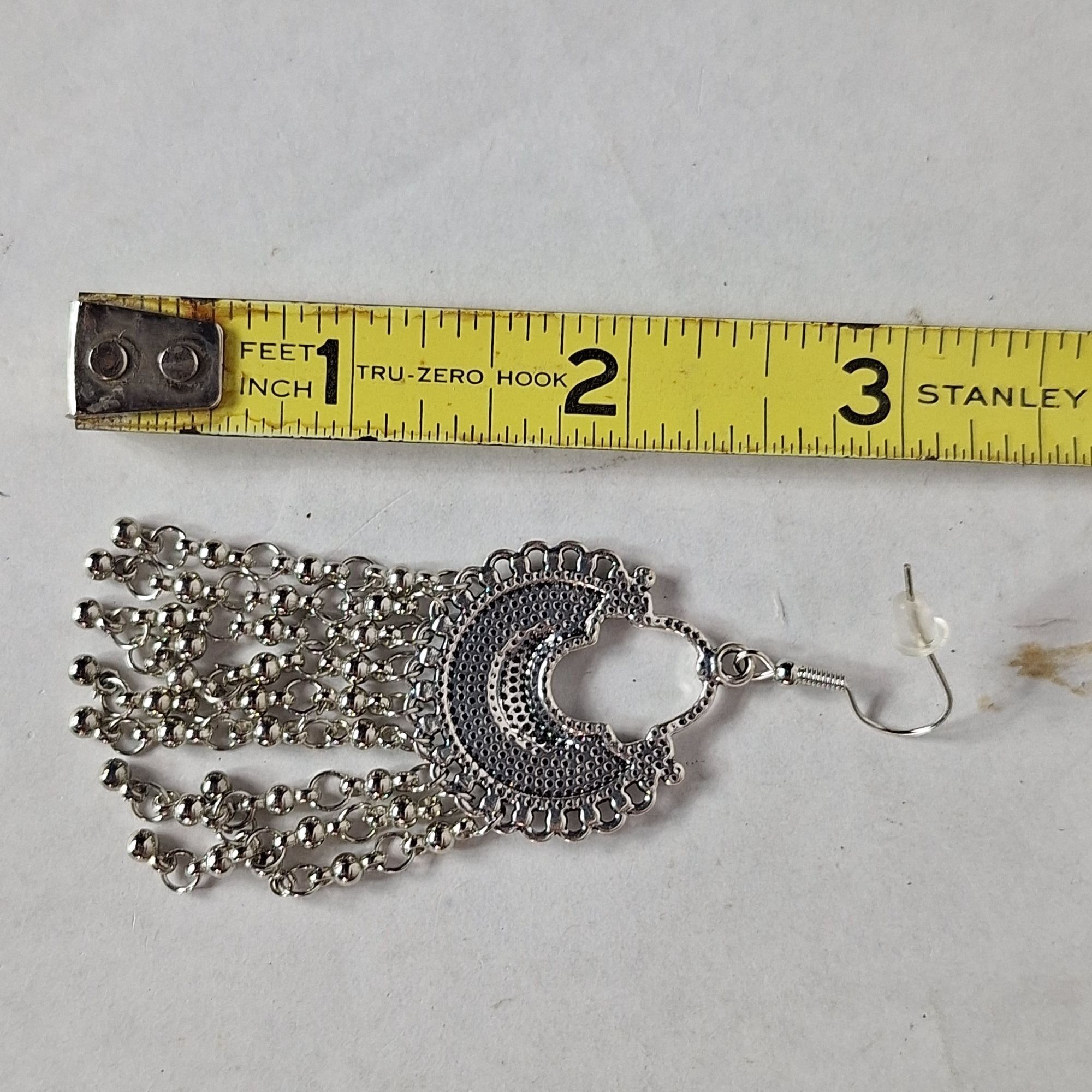 Other Whimsical Witchy Silver Moon Tassel Chandelier Earrings Cele Size ONE SIZE - 3 Thumbnail