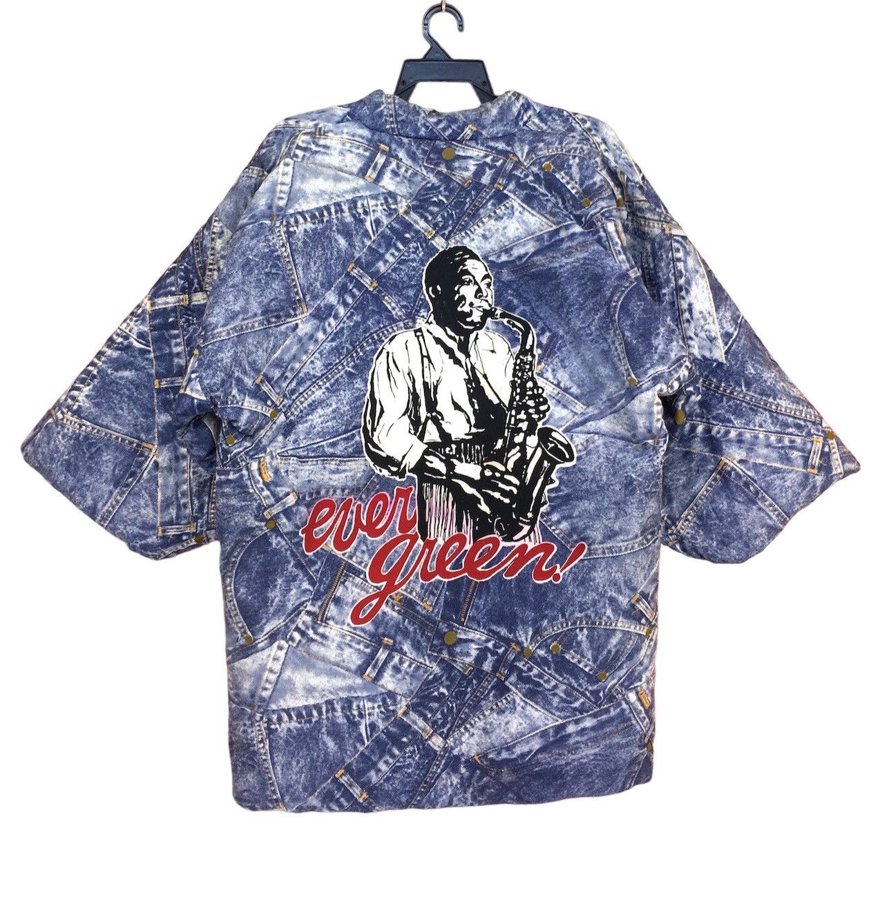 Vintage Evergreen Saxophone Fullprint Puffer Hanten Kimono