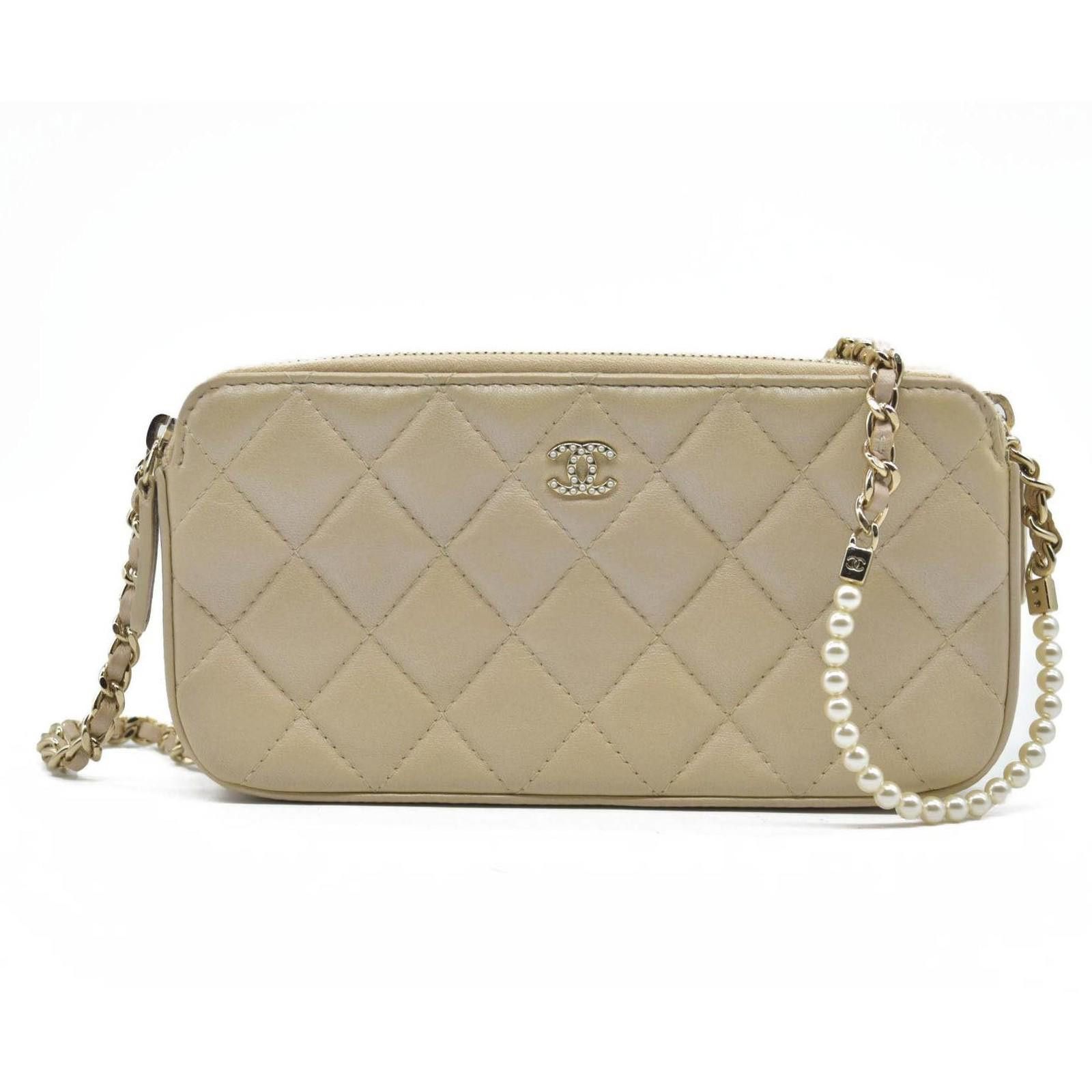 Chanel Chanel Canvas Small Rectangular Leather Chain Clutch Beige Size ONE SIZE - 9 Thumbnail