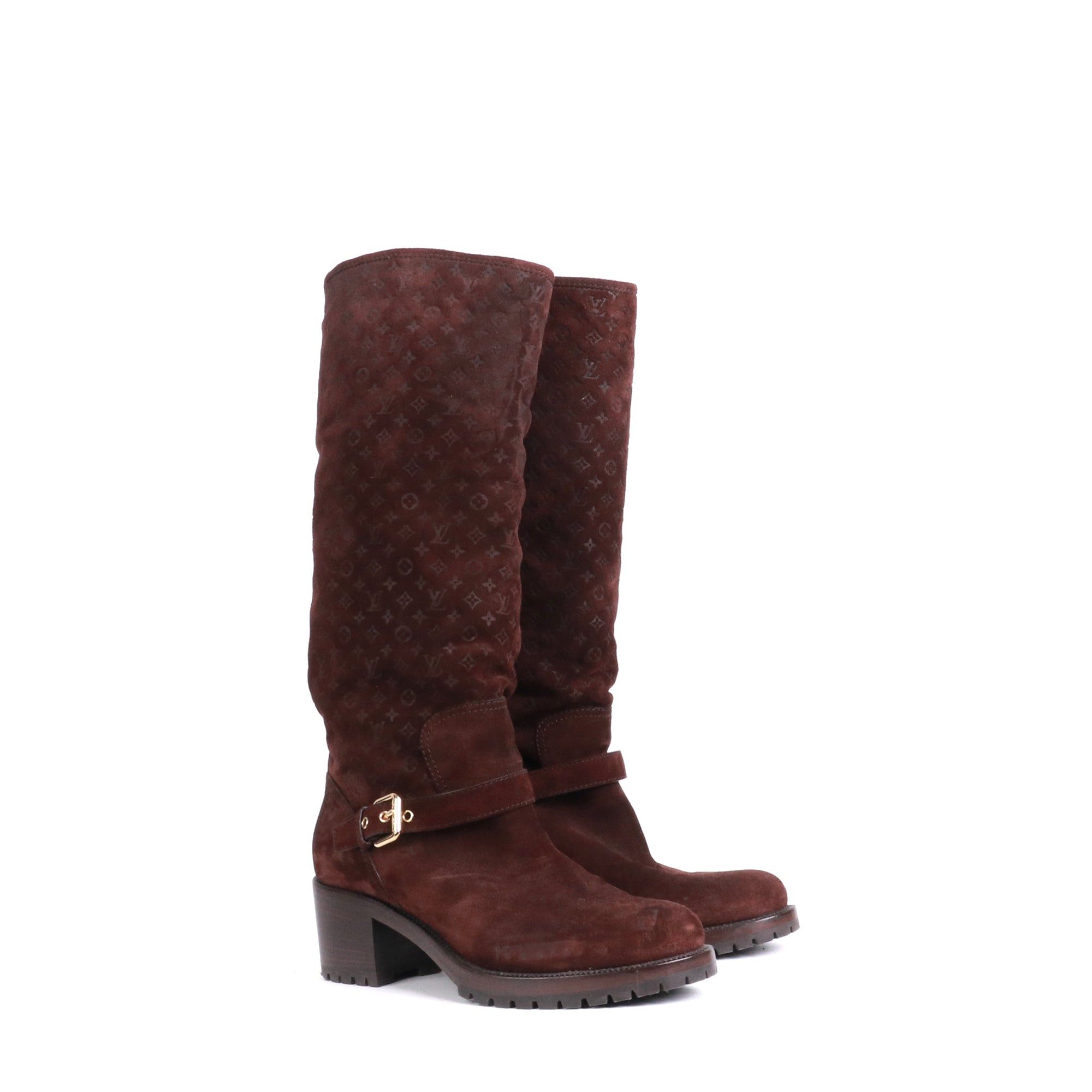 Louis Vuitton LOUIS VUITTON - Louis Vuitton fur-lined boots in brown monogram embossed suede (T39.5) Size US 8.5 / IT 38.5 - 1 Thumbnail