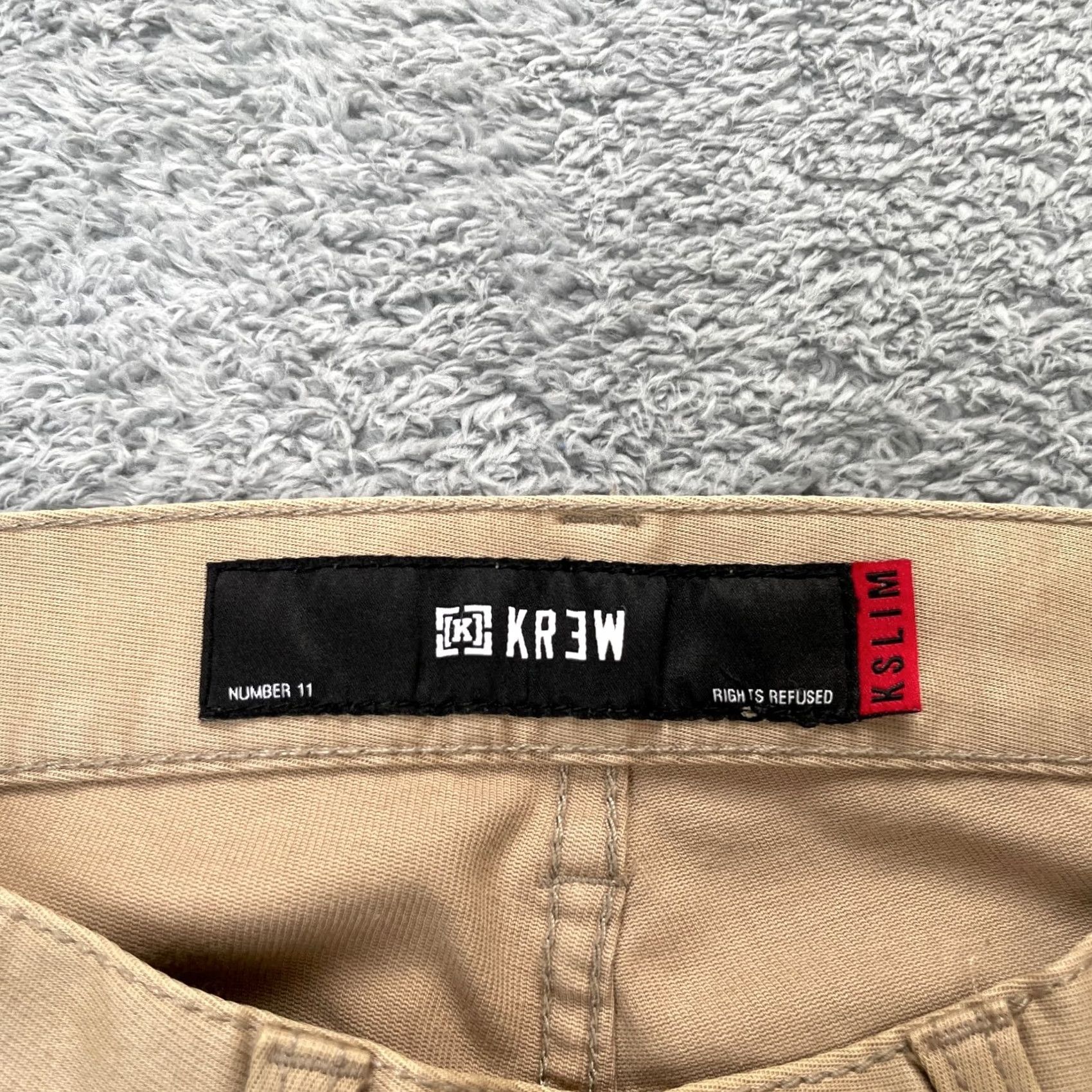 Vintage KR3W Pants Mens Small Beige Chino Slim Fit Logo Straight Leg 5-Pocket Design Casual Resort Wear Size US 28 / EU 44 - 3 Thumbnail
