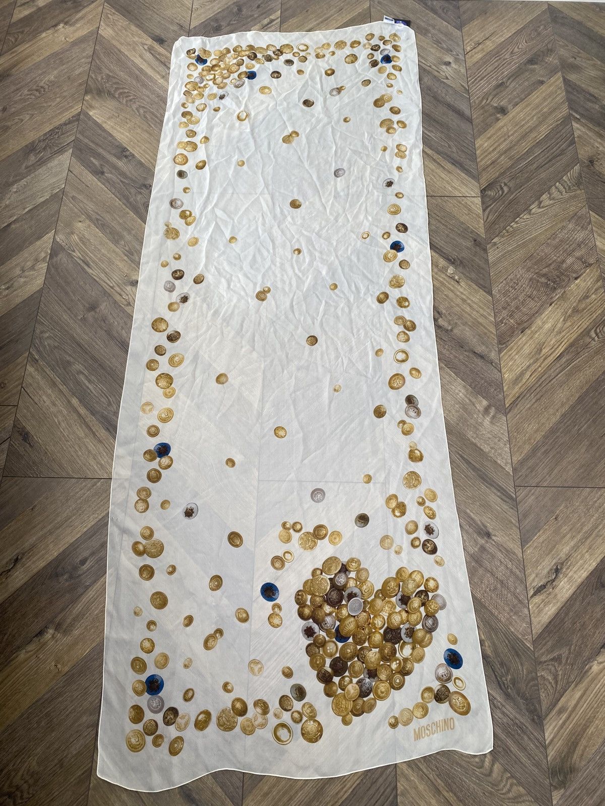 Moschino Vintage Moschino Silk Scarf Gold Coins Print Ivory Wrap Size ONE SIZE - 3 Thumbnail
