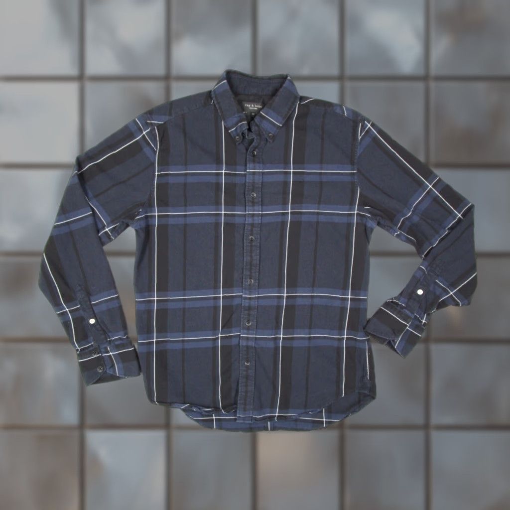 Rag & Bone RAG & BONE Men's Medium Blue Plaid Button-Up Shirt Long Sleeve Slim Fit Casual Cotton Blend Size US M / EU 48-50 / 2 - 1 Thumbnail
