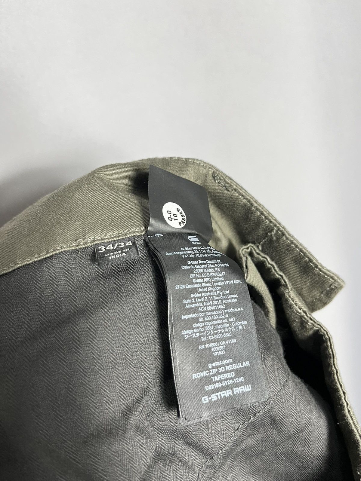 G-Star Rovic Zip 3D Regular Tapered G-Star RAW Khaki Mens pants Size US 34 / EU 50 - 9 Thumbnail